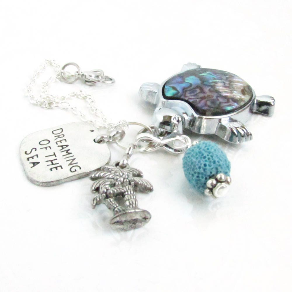 Sea Turtle Car Charm – Abalone Shell Rear View Mirror Diffuser with Lava Bead, Coastal Gift