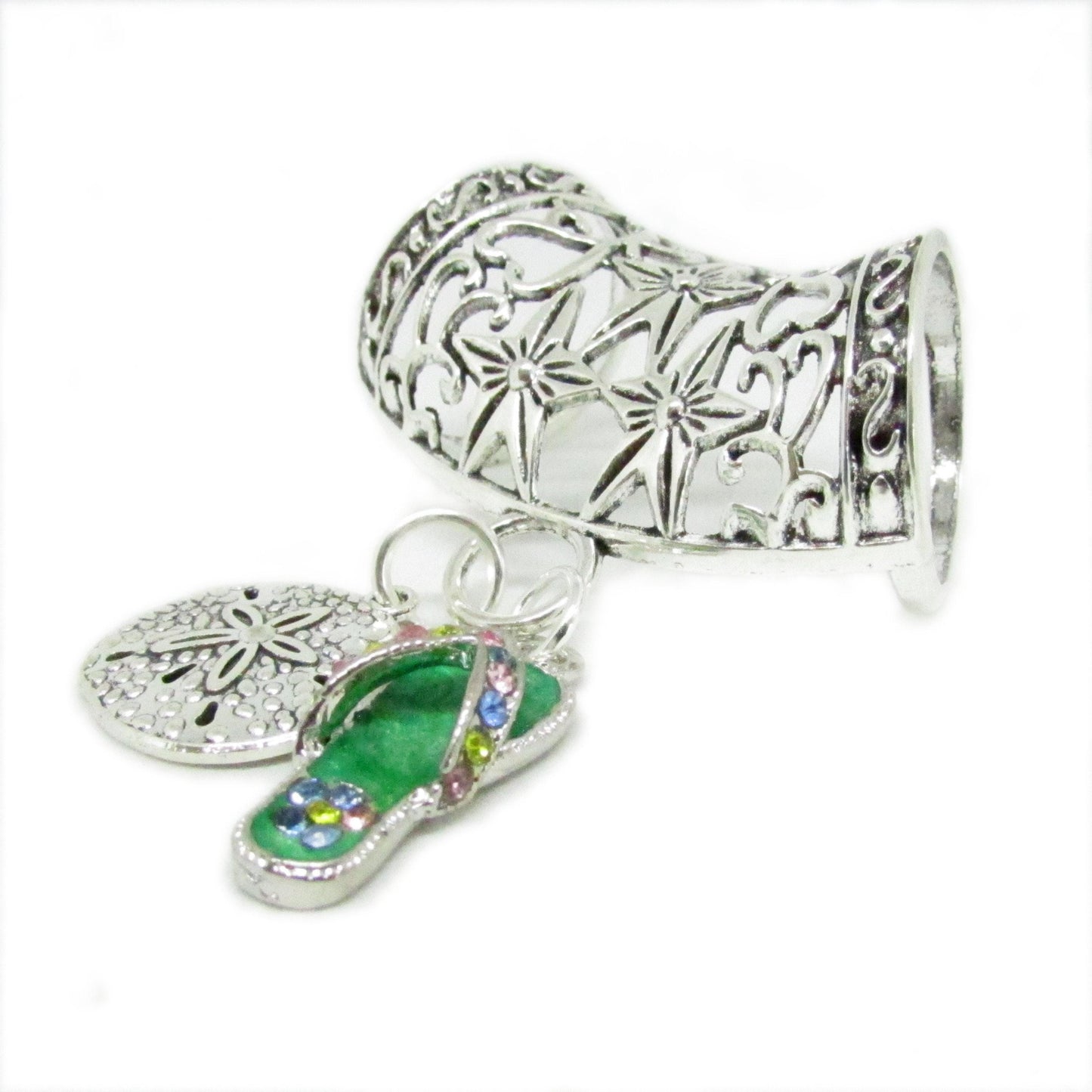 Sand Dollar & Flip Flop Scarf Slide – Rhinestone Beach Scarf Jewelry, Coastal Accessory Gift