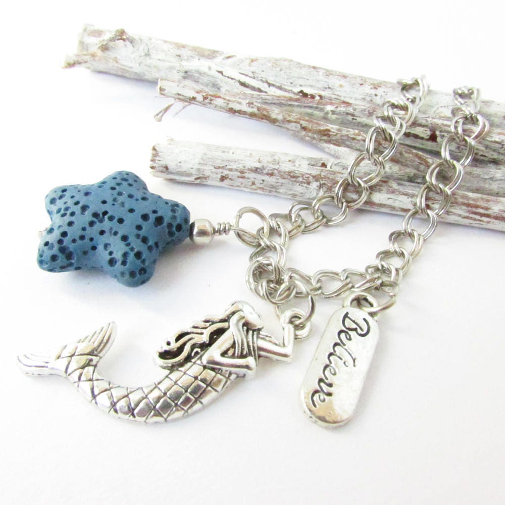 Mermaid Car Charm – Rear View Mirror Lava Bead Aromatherapy Diffuser, Coastal Beach Gift