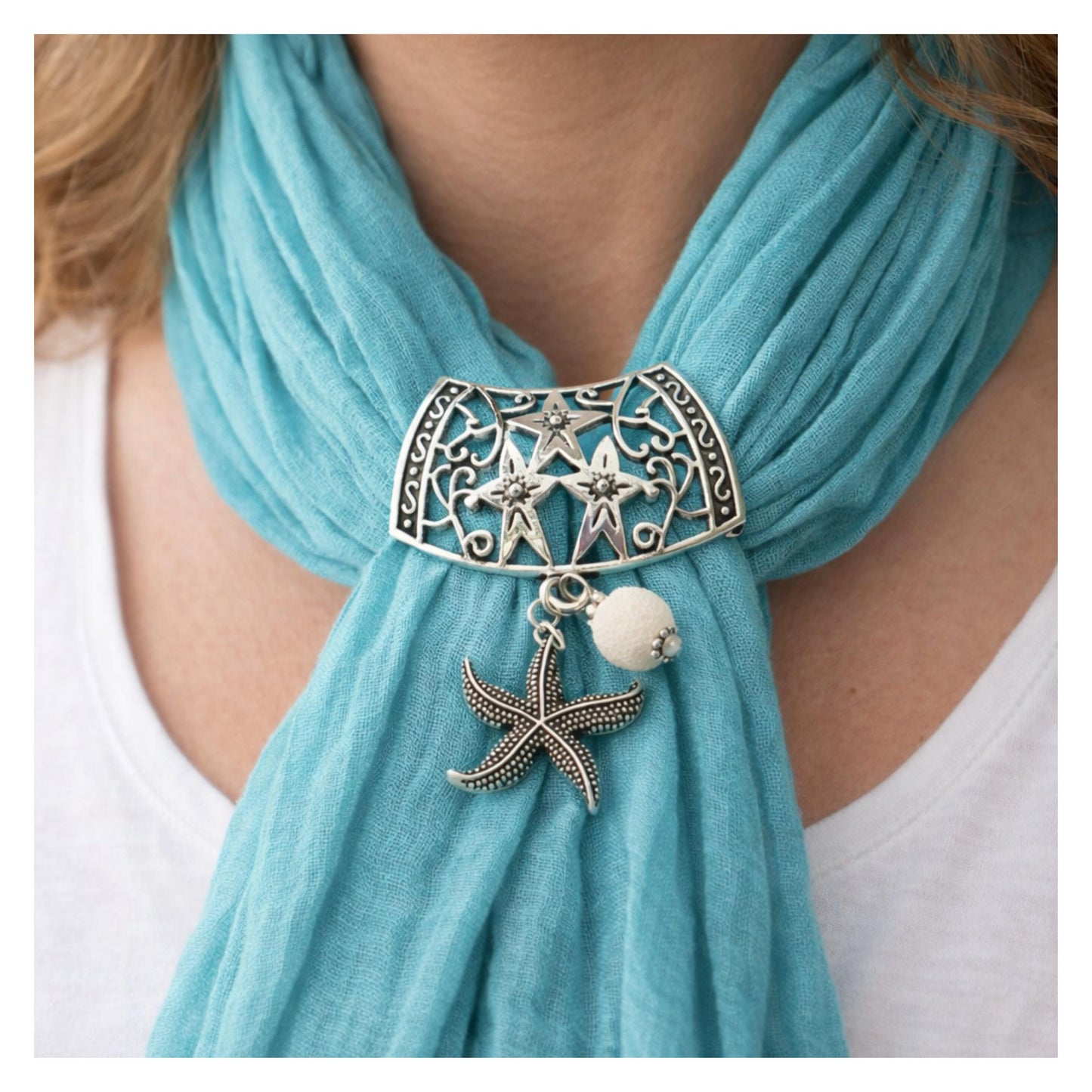 Starfish scarf slide pendant with essential oil diffuser — handmade coastal beach jewelry