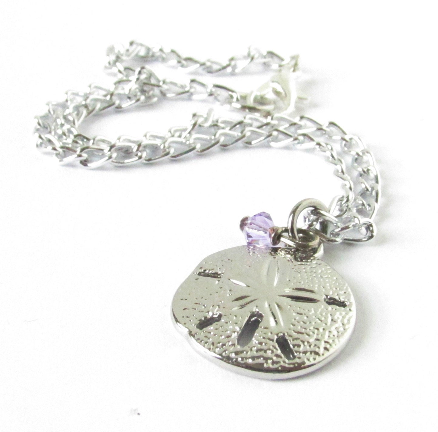 Sand Dollar Anklet – Purple Crystal Beach Ankle Bracelet, Handmade Coastal Jewelry Gift