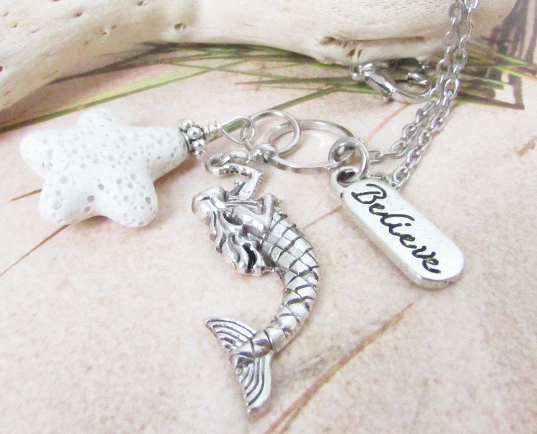 Mermaid Car Charm – Rear View Mirror Lava Bead Aromatherapy Diffuser, Coastal Beach Gift