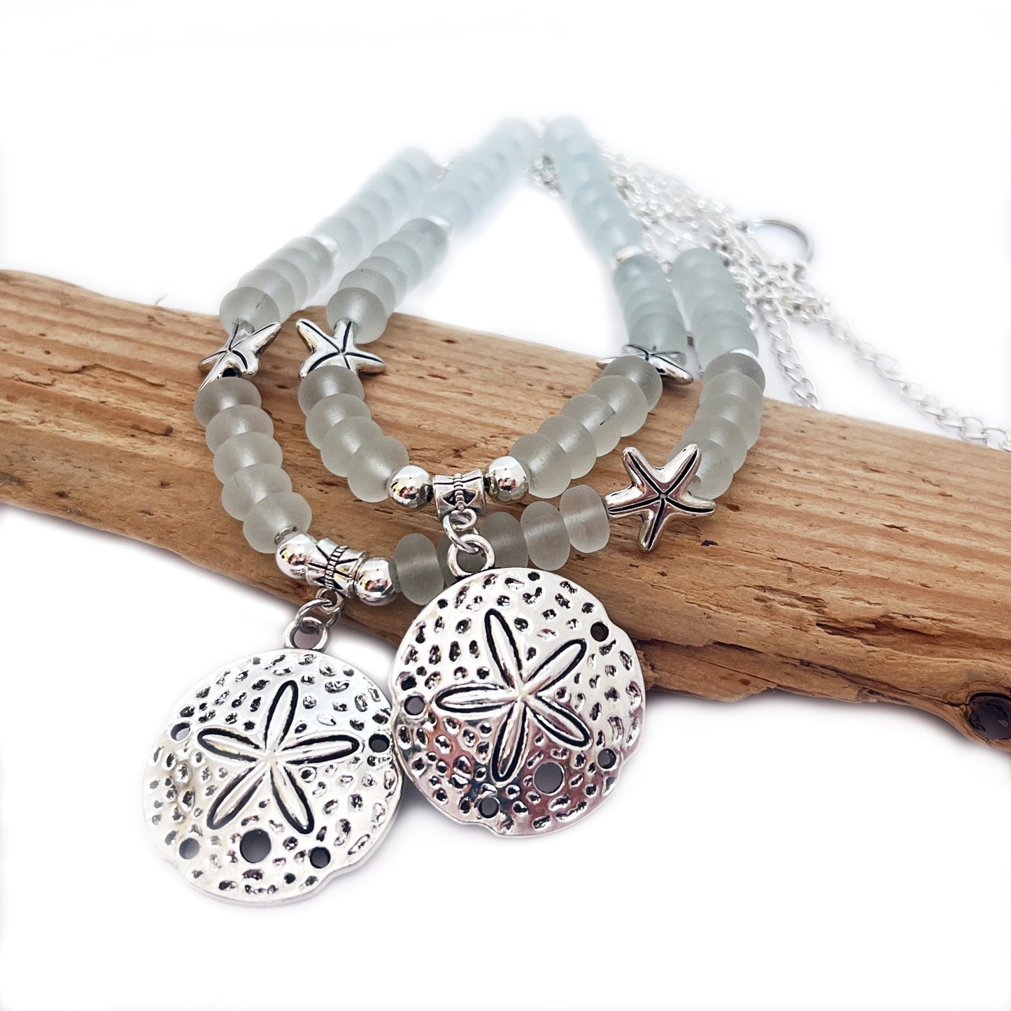 Sand Dollar Curtain Tiebacks – Sea Glass Beaded Coastal Beach Decor, Handmade Set of 2
