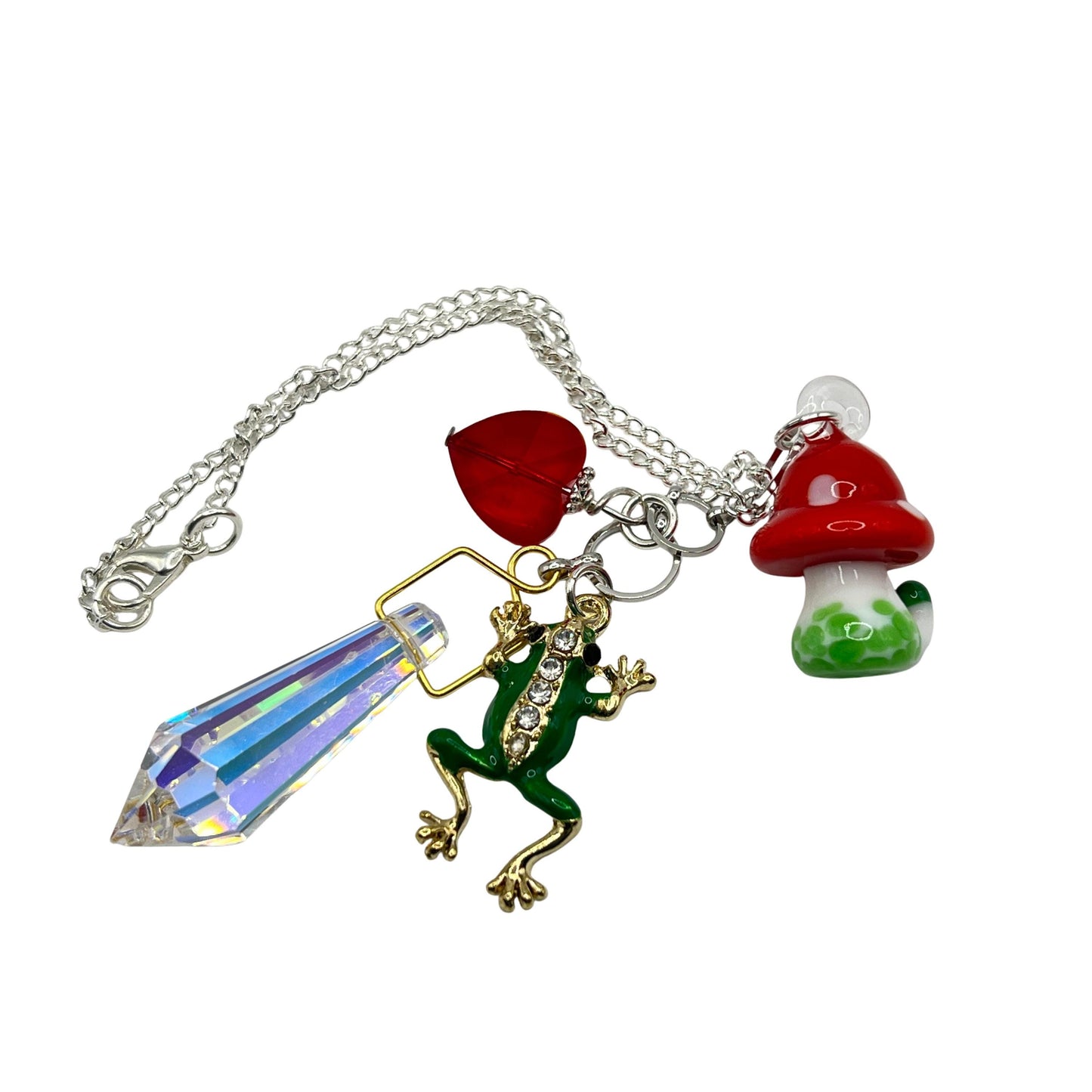 Frog Car Charm – Glass Mushroom Prism Rear View Mirror Sun Catcher, Cottagecore Handmade Gift
