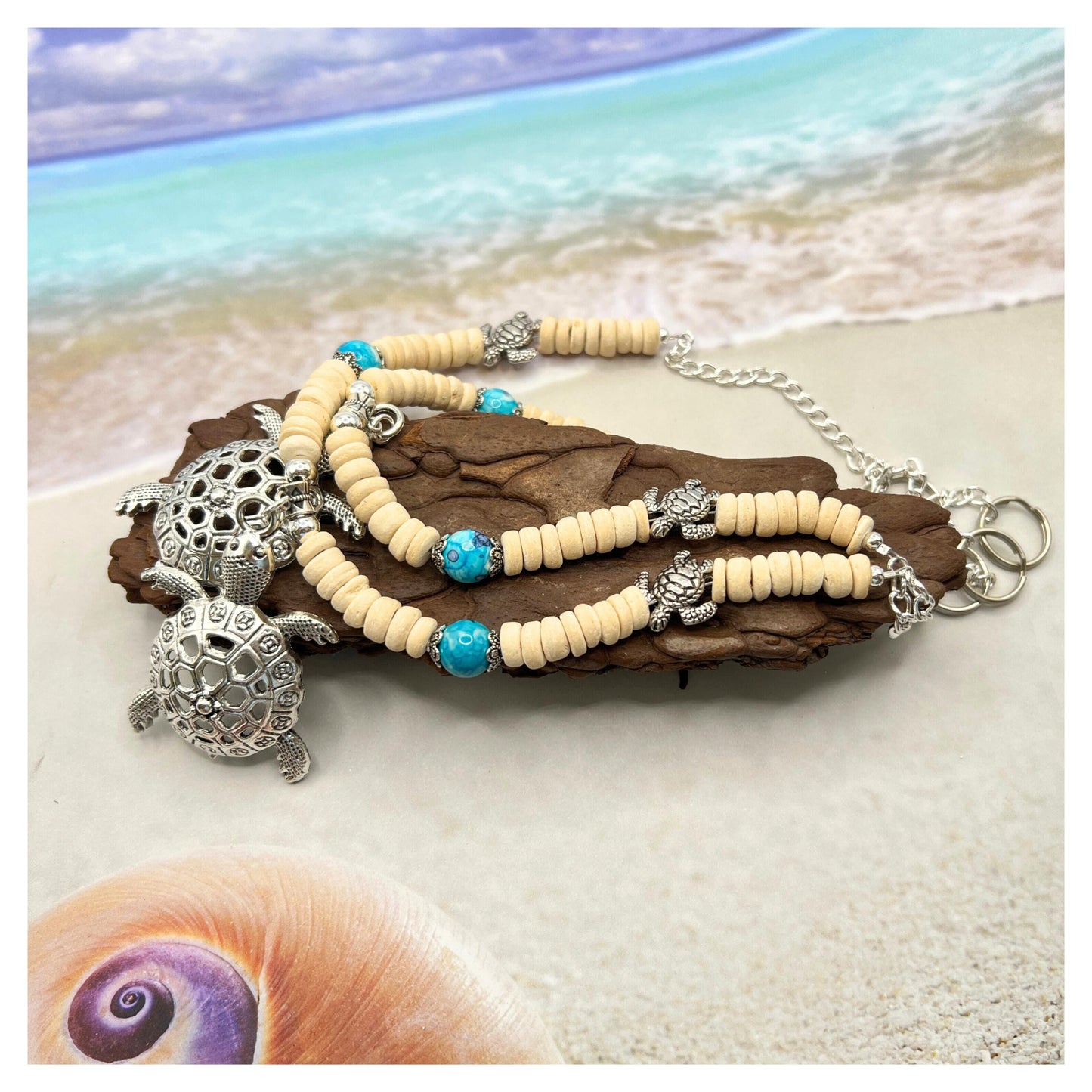 Sea Turtle Curtain Tiebacks – Coconut Shell & Sea Glass Nautical Beach Decor, Handmade Set of 2