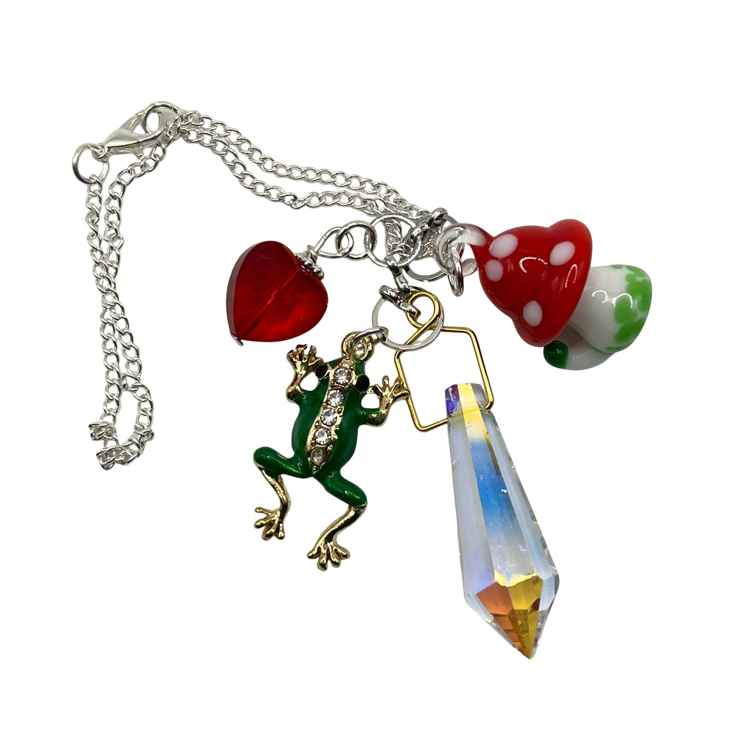 Frog Car Charm – Glass Mushroom Prism Rear View Mirror Sun Catcher, Cottagecore Handmade Gift