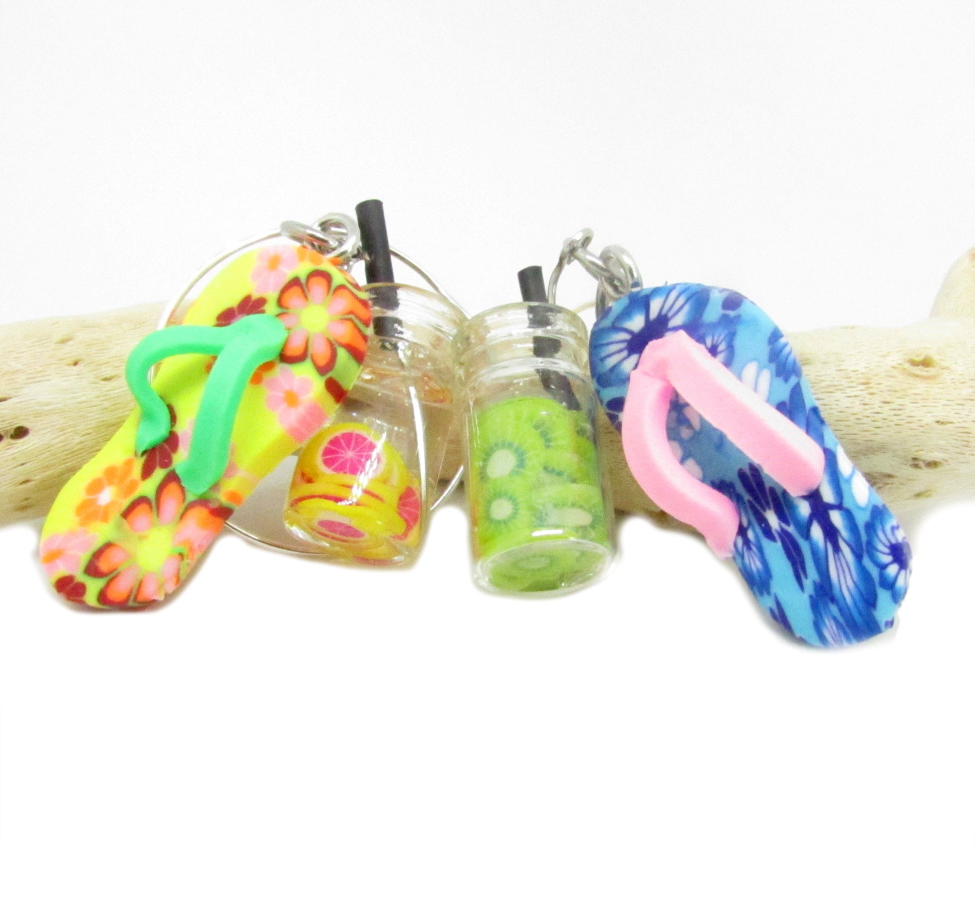 Tropical drink and flip flop wine glass charm set in gift box, summer beach party drink markers