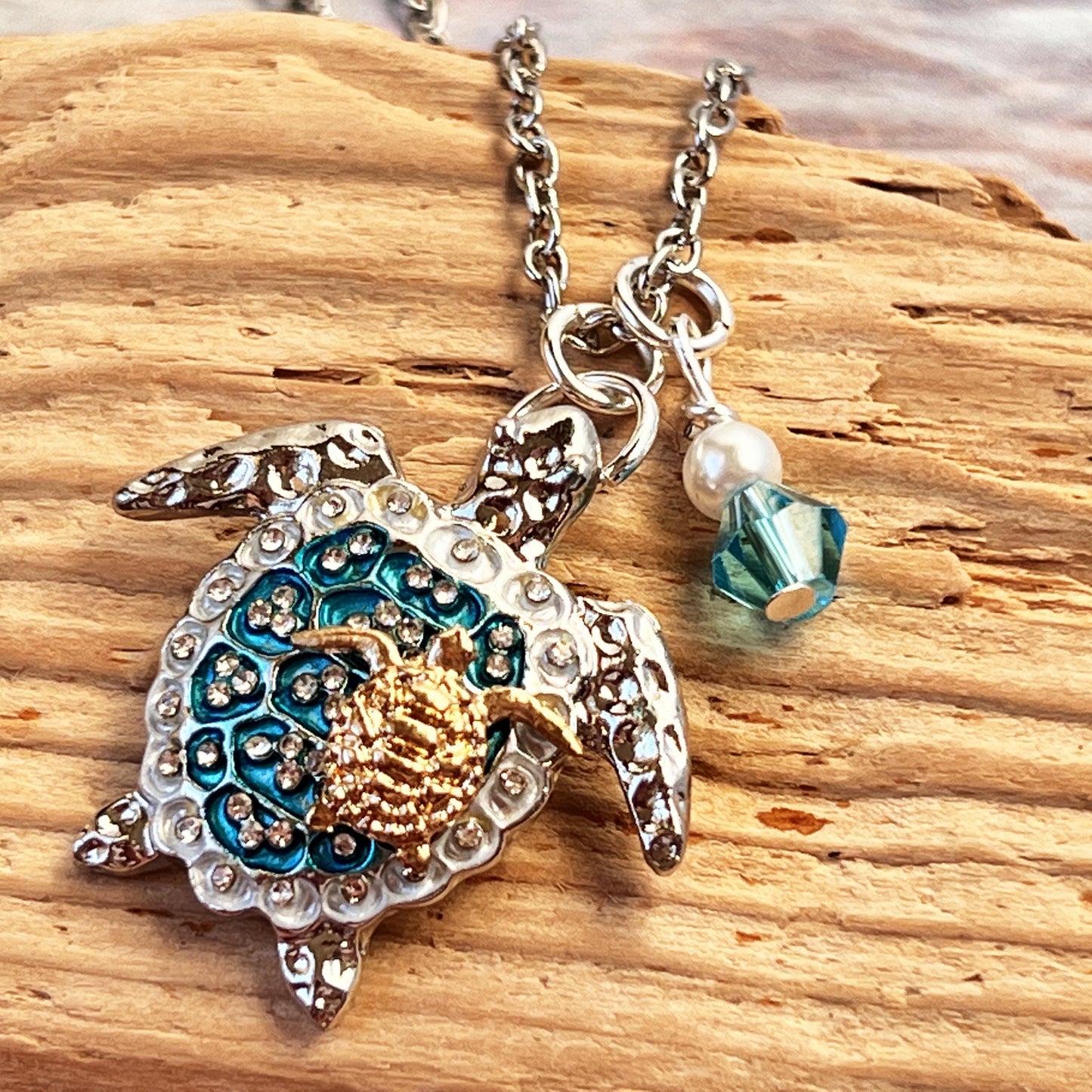 Mom & Baby Sea Turtle Necklace – Gold Tone Pendant, Mother's Day Coastal Beach Jewelry Gift
