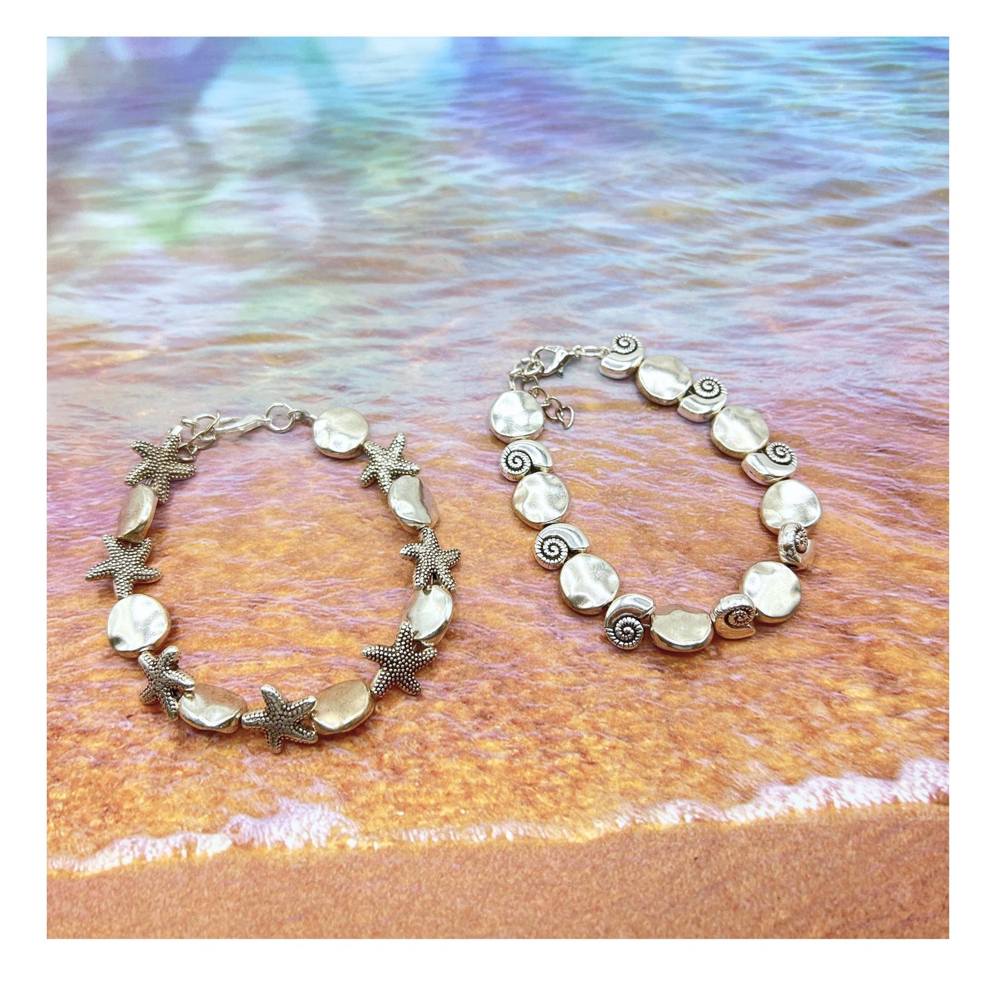 Beach Charm Bracelet – Starfish or Seashell Design, Handmade Coastal Jewelry for Women
