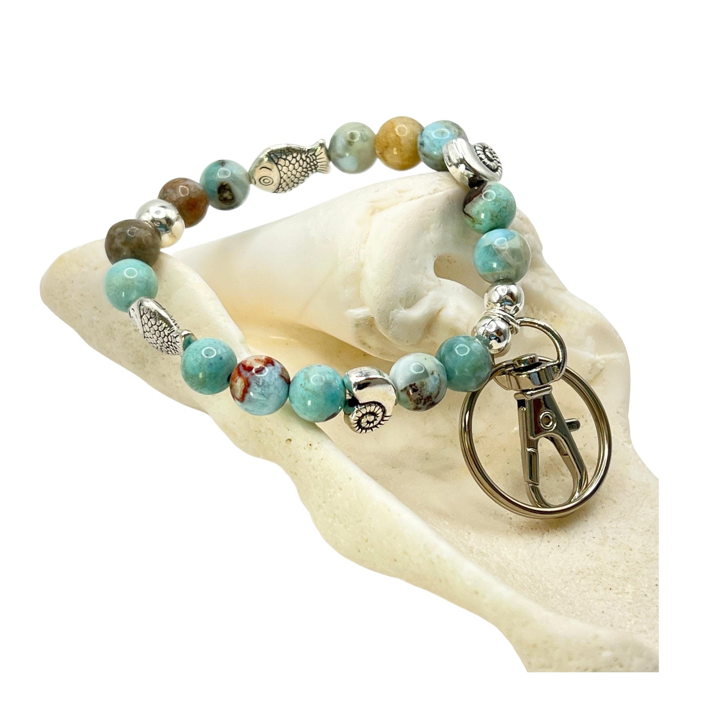 Beach Beaded Bracelet Keychain – Wrist Lanyard for Keys, Coastal Gift for Women
