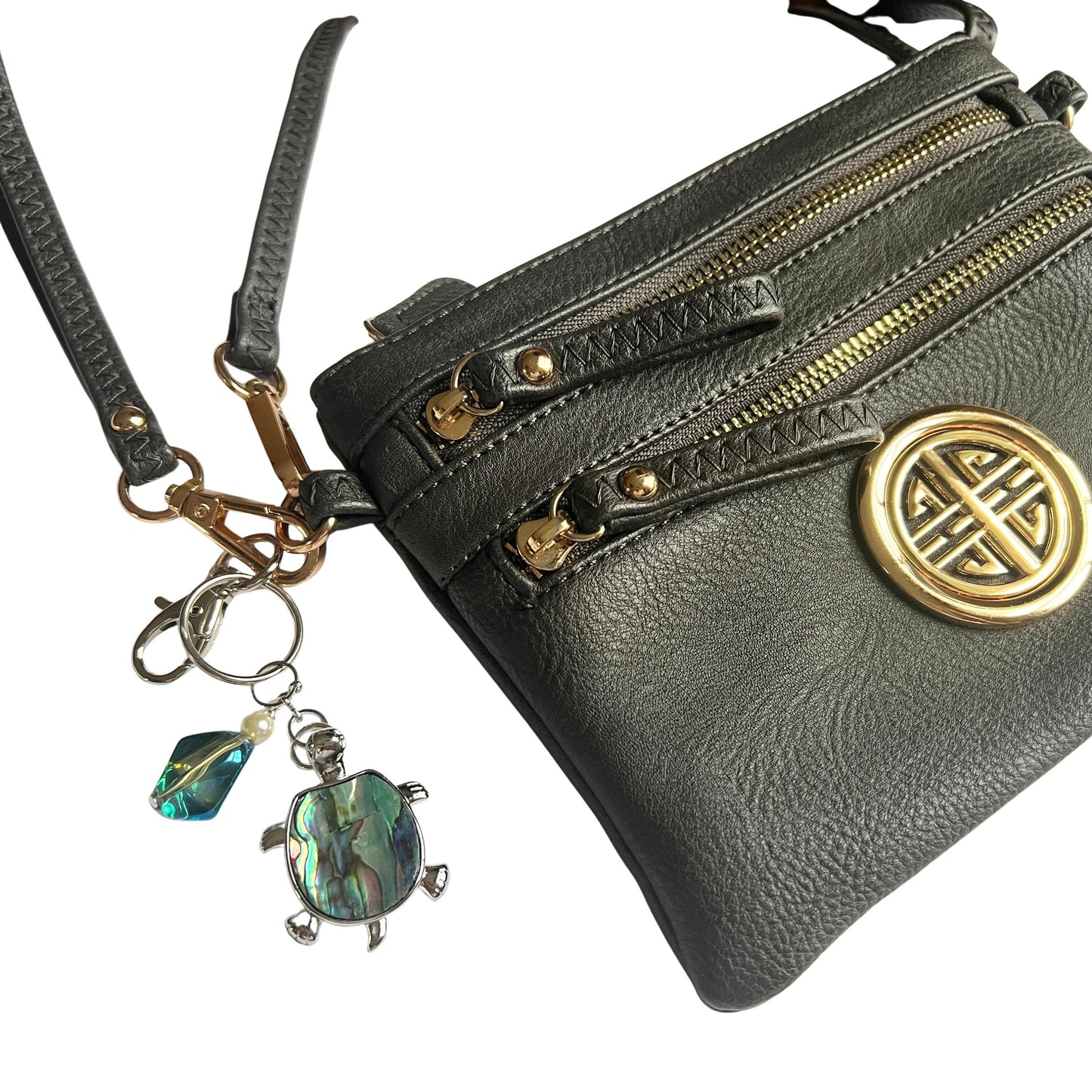 Abalone Shell Sea Turtle Keychain – Pearl Bead Coastal Keyring, Nature-Inspired Beach Gift