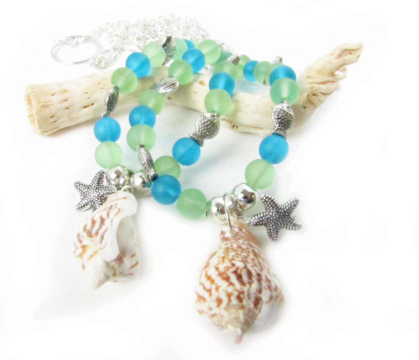 Seashell Curtain Tiebacks – Sea Glass Beaded Tropical Coastal Decor, Set of 2