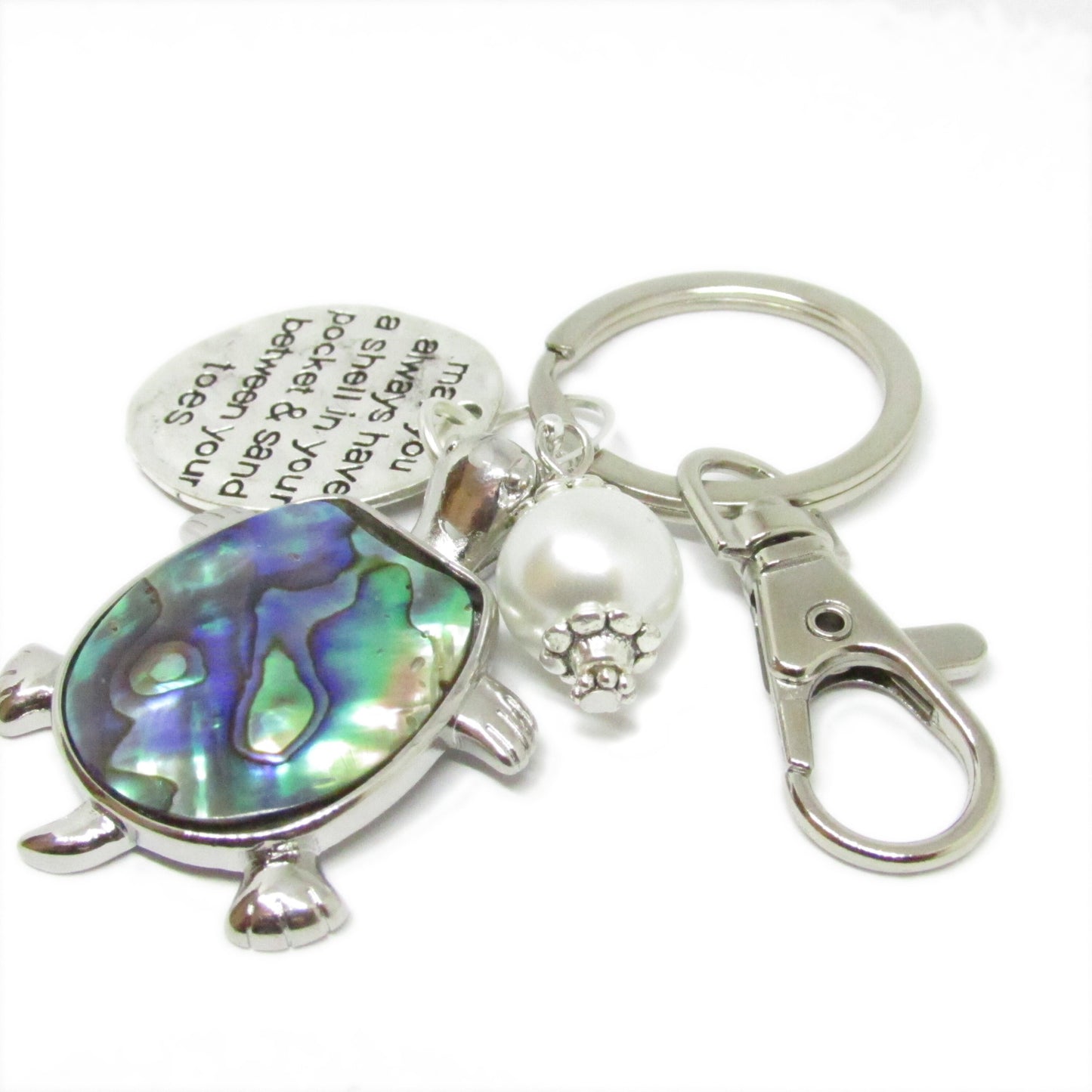 Sea Turtle Keychain – Abalone Shell Beach Bag Charm, Handmade Ocean Gift (Keychain or Car Charm)