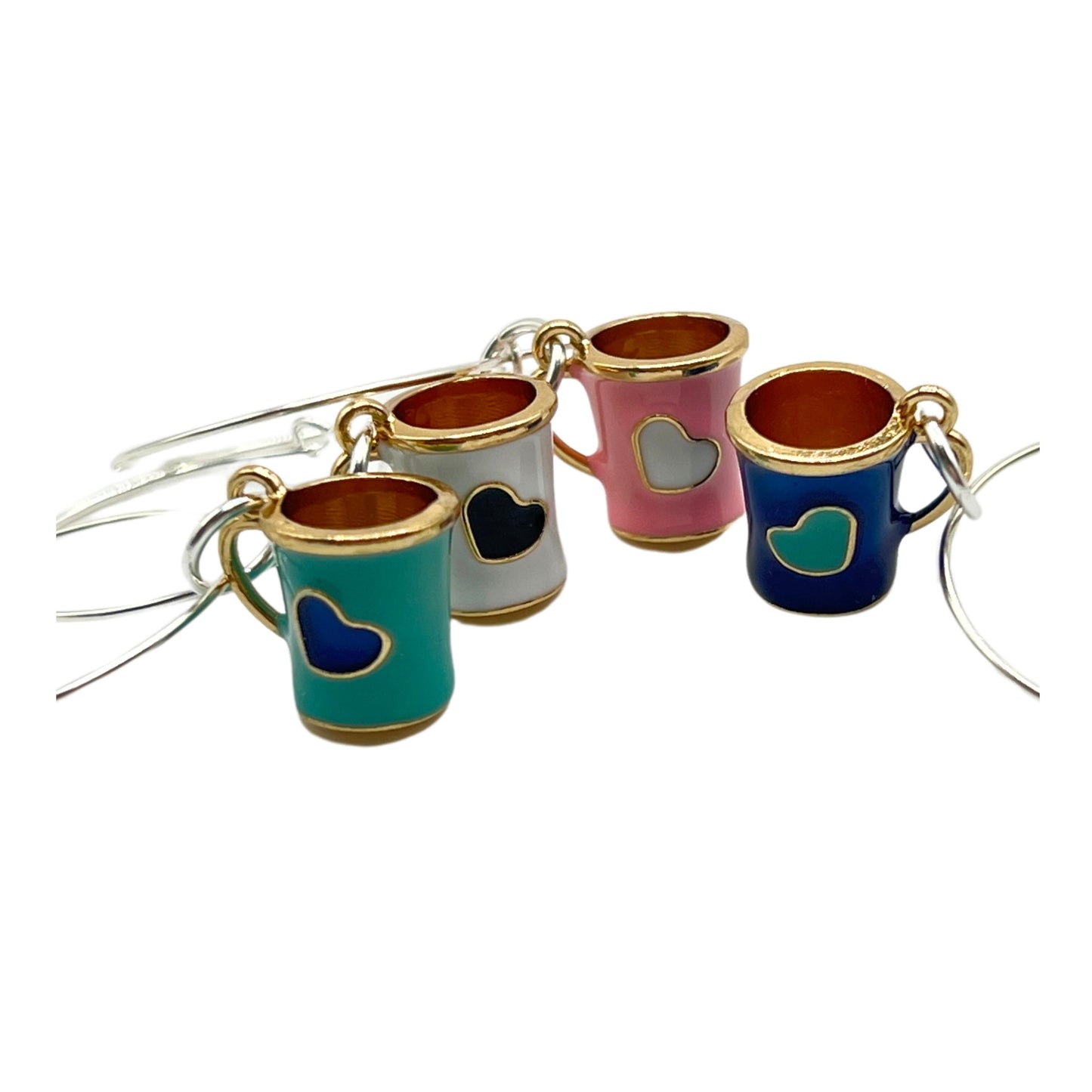 Wine Glass Charms – Enamel Coffee Cup Drink Markers, Set of 4 Multicolor Hearts