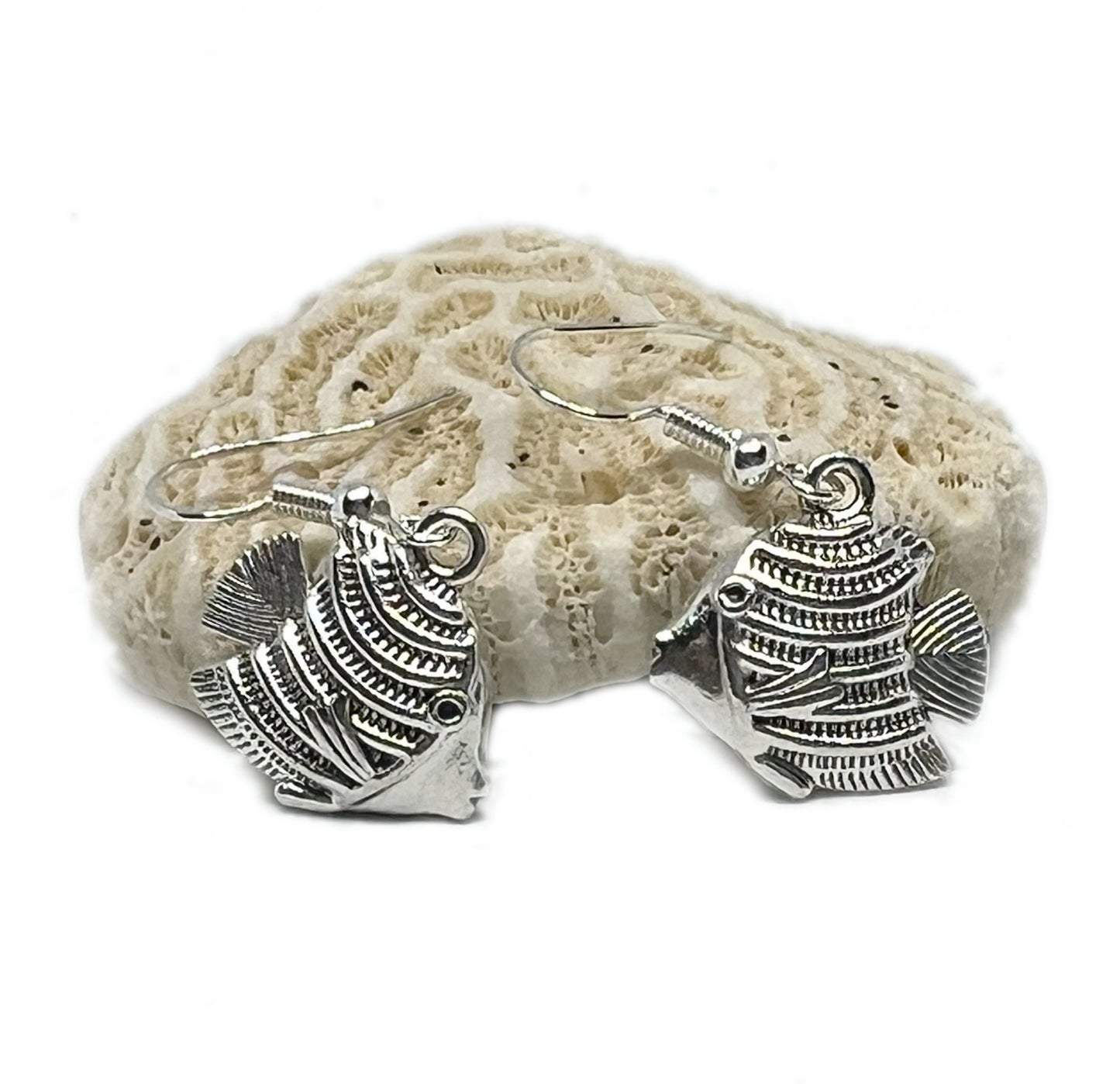 Angelfish Dangle Earrings – Silver Tropical Beach Jewelry, Handmade Ocean Gift for Her