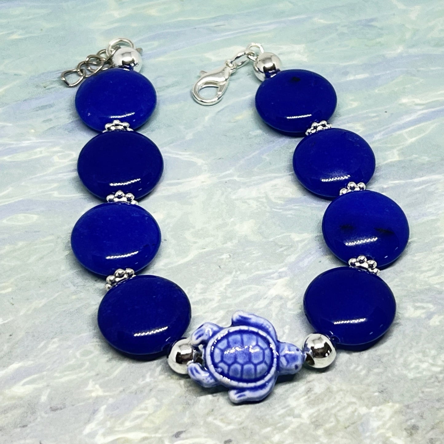 Stone Charm Bracelet: Lapis Lazuli Turtle - Ocean Inspired Jewelry