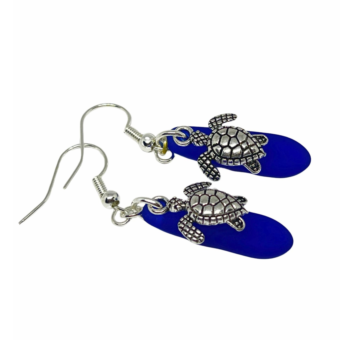 Sea Turtle Sea Glass Earrings – Cobalt Blue Handmade Ocean Jewelry