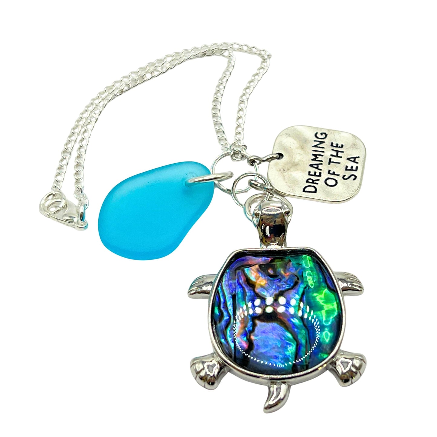 Sea Turtle Keychain – Abalone Shell, Sea Glass & Beach Quote Charm (Keychain or Car Charm)