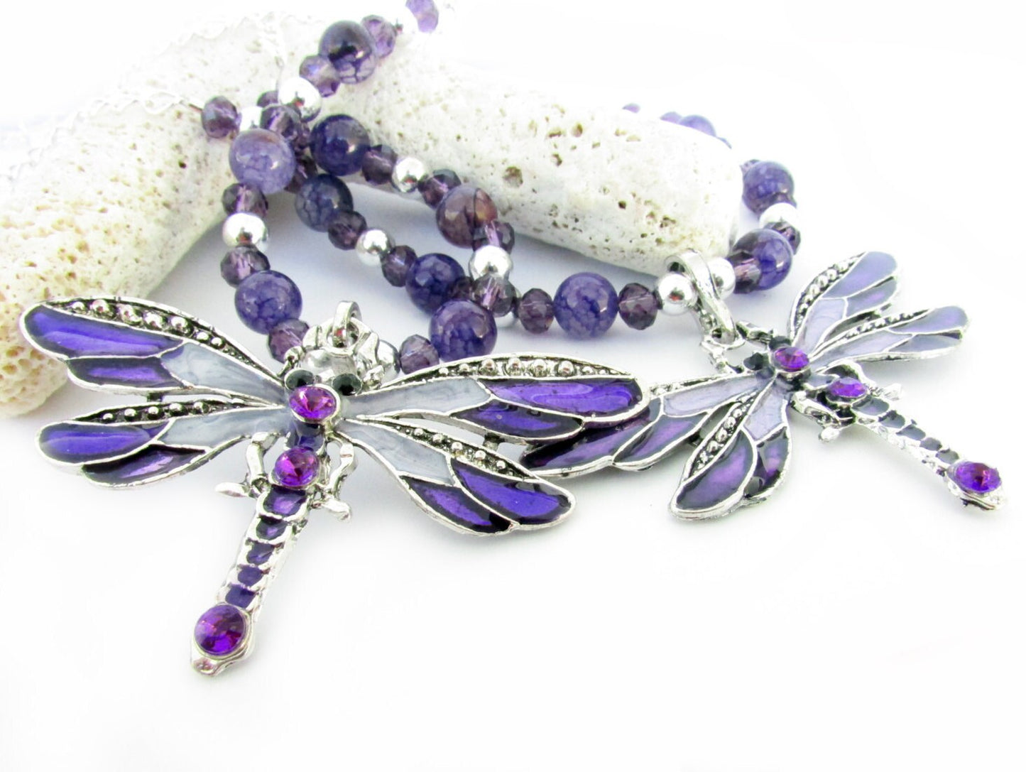 Purple Dragonfly Curtain Tiebacks – Beaded Shabby Chic Girls Room Decor, Handmade Set of 2