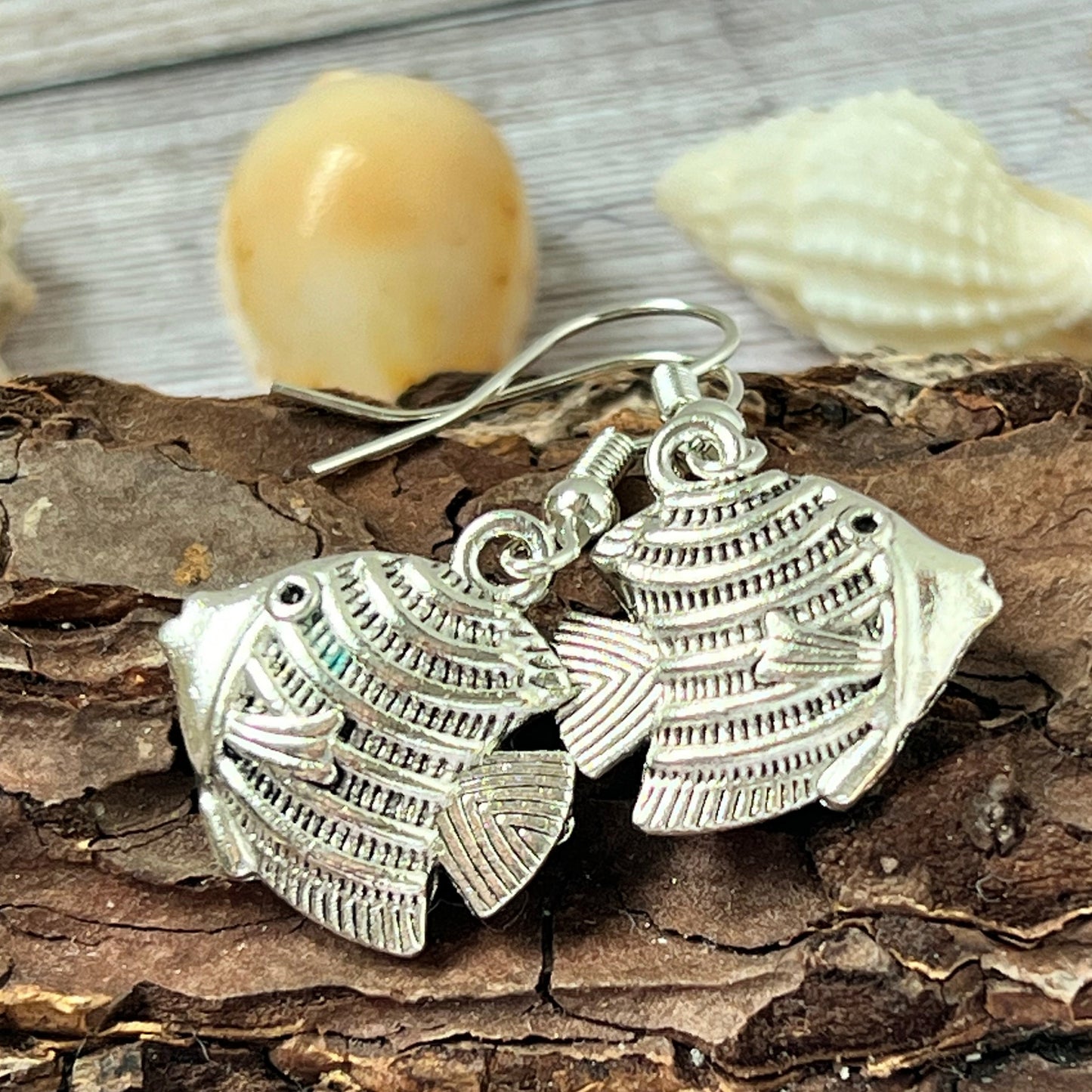 Angelfish Dangle Earrings – Silver Tropical Beach Jewelry, Handmade Ocean Gift for Her