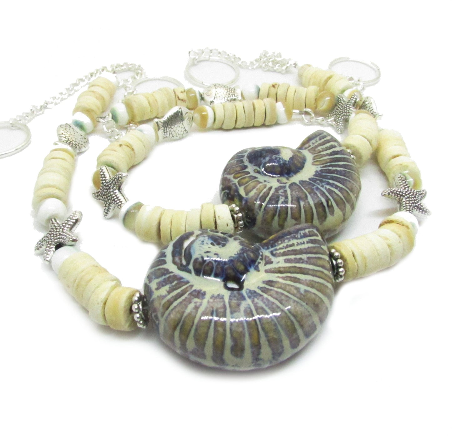 Seashell Curtain Tiebacks – Ceramic Shell, Coconut & Starfish Beads, Beach House Window Decor Set of 2