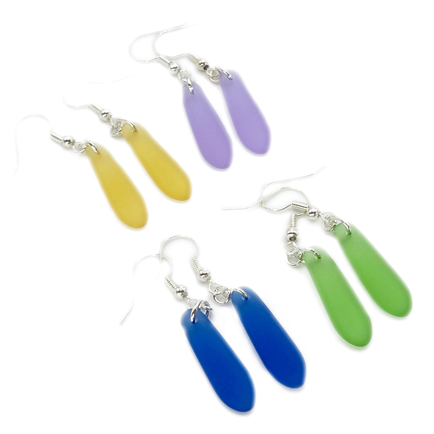 Boho Sea Glass Dangle Earrings – Yellow, Blue, Green or Purple, Handmade Coastal Beach Gift