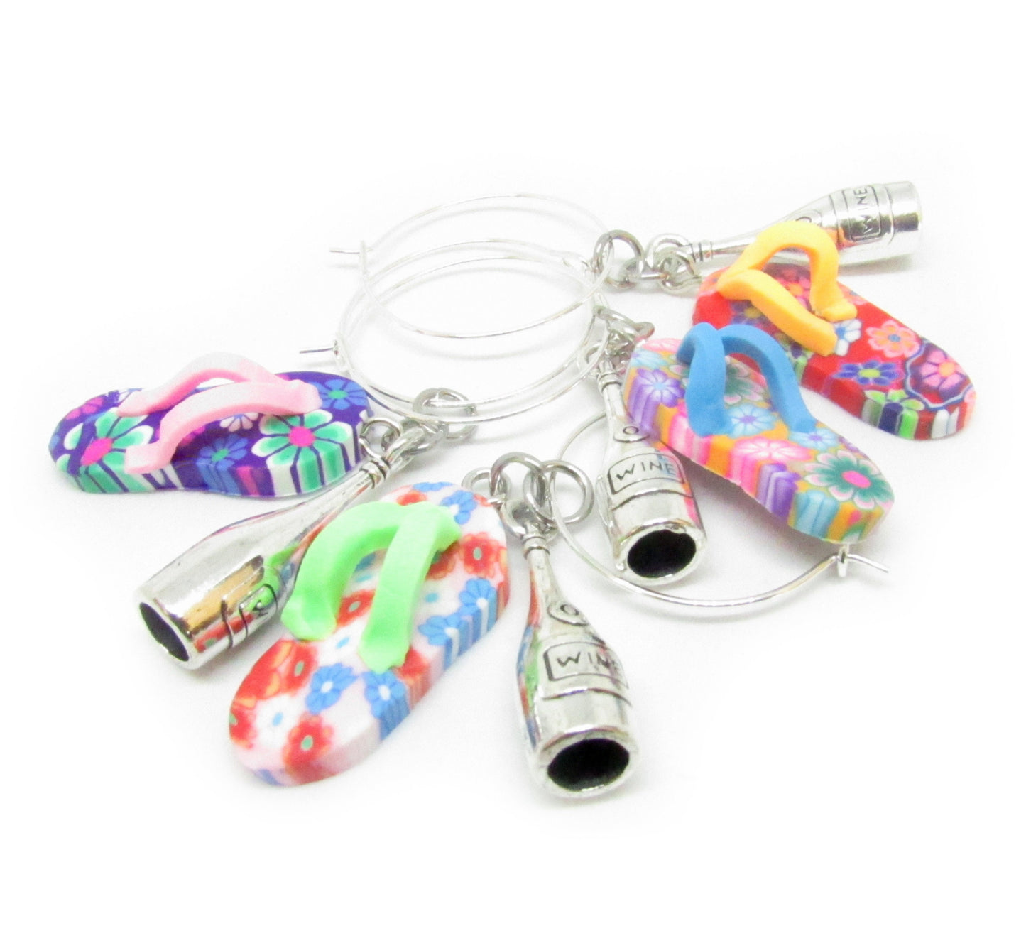 Tropical Wine Glass Charms – Flip Flop & Tropical Drink Beach Party Favors (Set of 4 or 6)