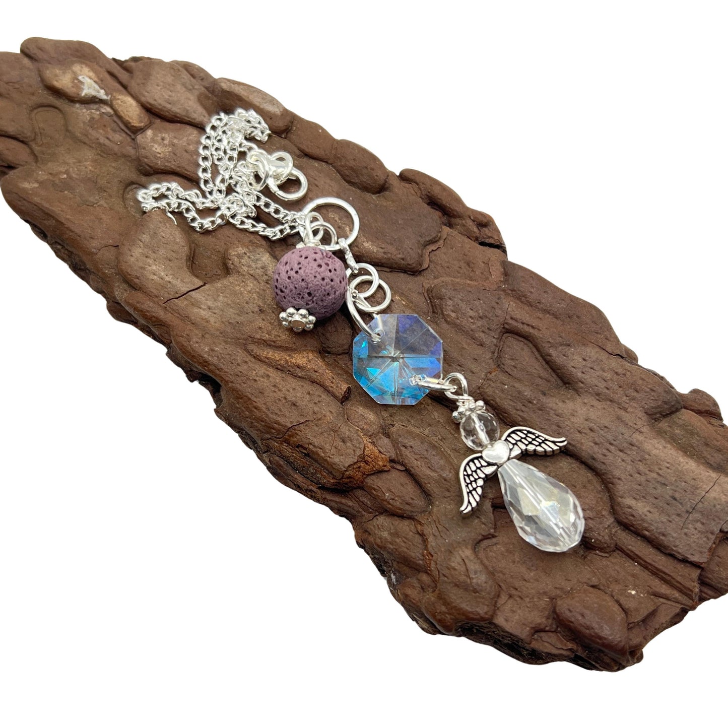 Angel Car Charm – Crystal Sun Catcher Rear View Mirror Charm with Essential Oil Diffuser, Guardian Gift