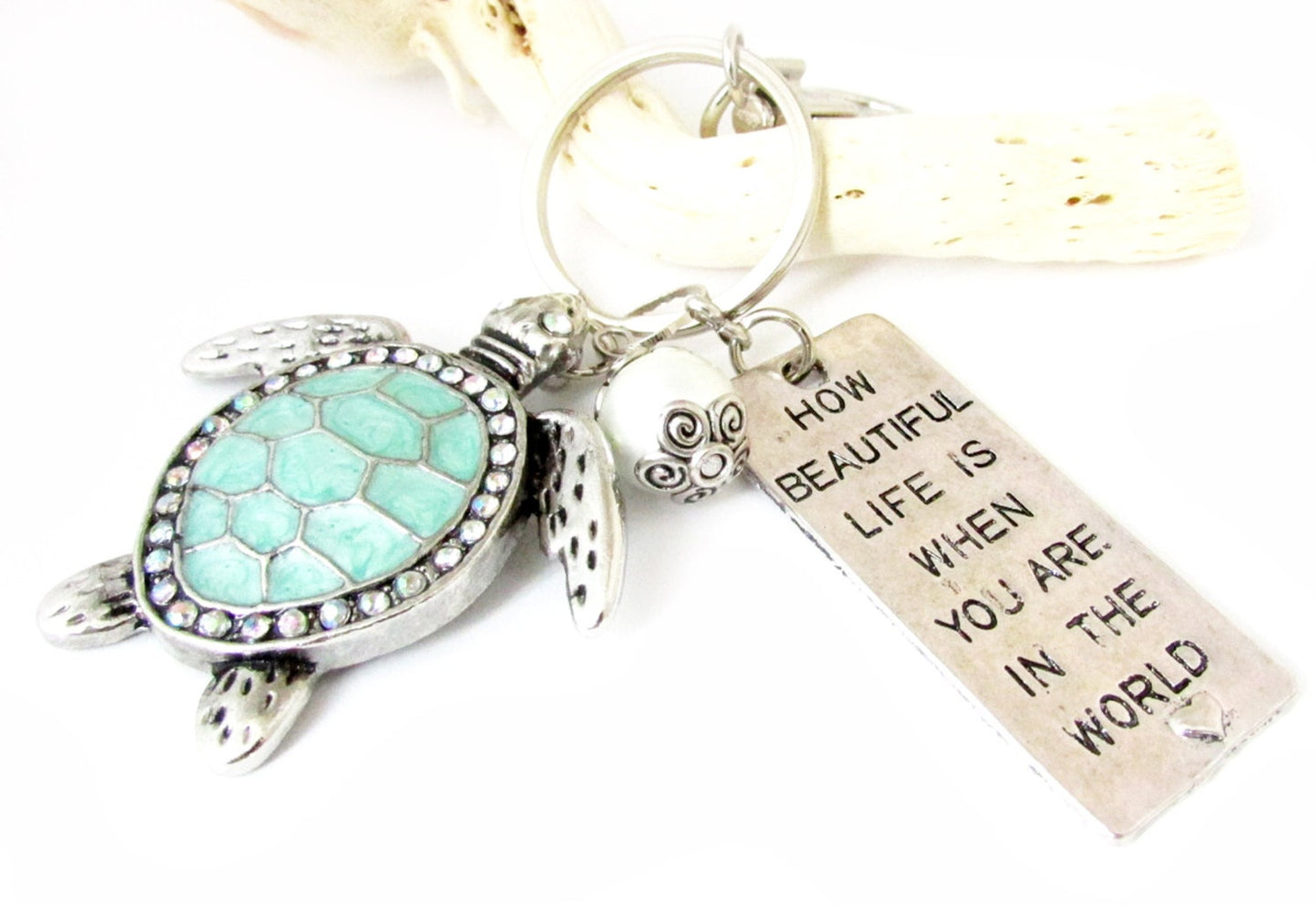 Sea Turtle Keychain – Abalone Shell Beach Keyring, Ocean Lover Gift