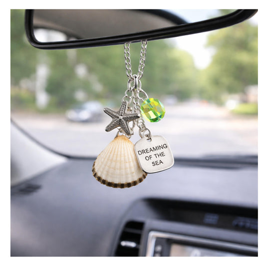 Sea Shell Rearview Mirror Charm, Starfish Beach Quote Suncatcher
