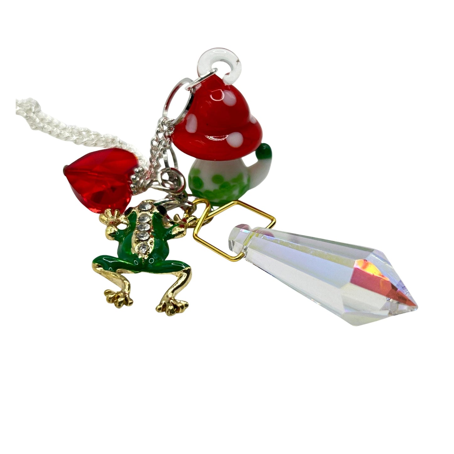 Frog Car Charm – Glass Mushroom Prism Rear View Mirror Sun Catcher, Cottagecore Handmade Gift