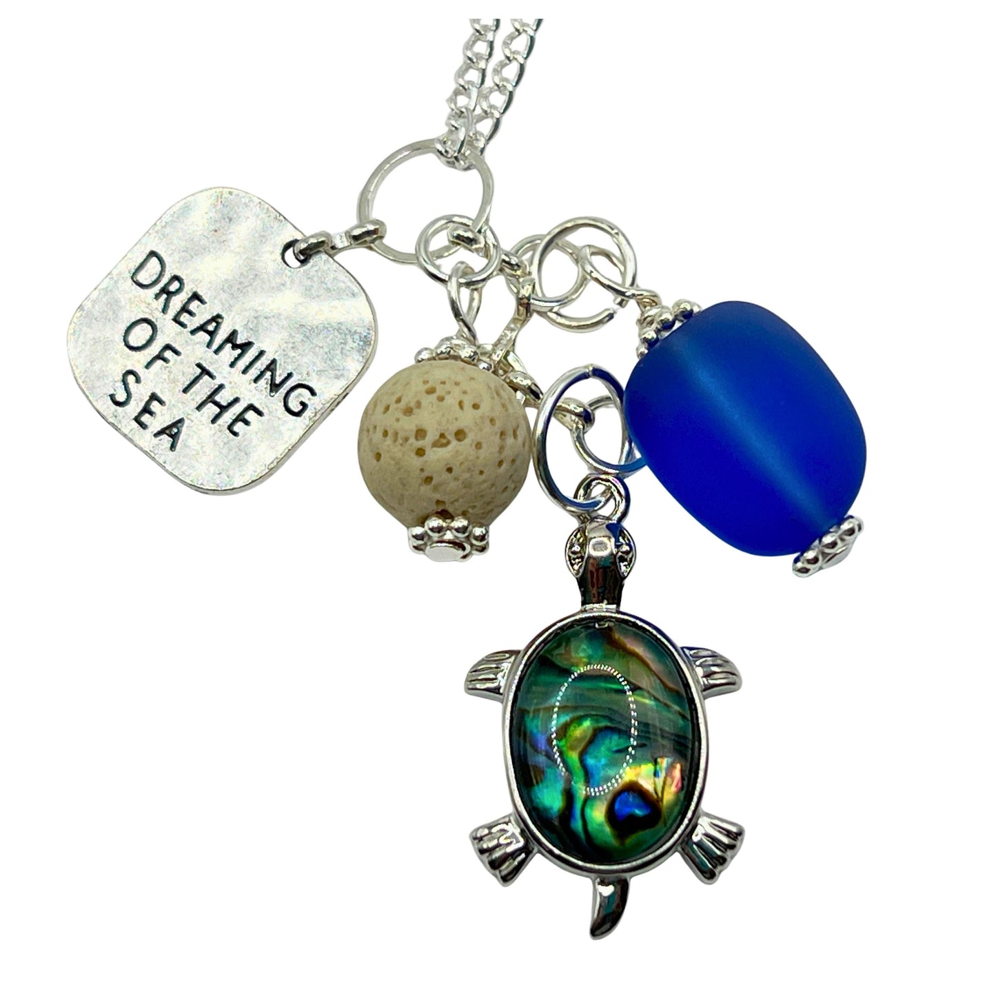 Abalone Sea Turtle Car Charm – Blue Sea Glass Rear View Mirror Dangle, Coastal Beach Accessory