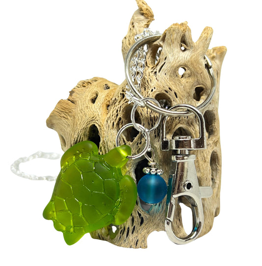 Sea Turtle Eyeglass Lanyard – Green Glass Turtle Necklace Chain & ID Badge Holder, Coastal Gift
