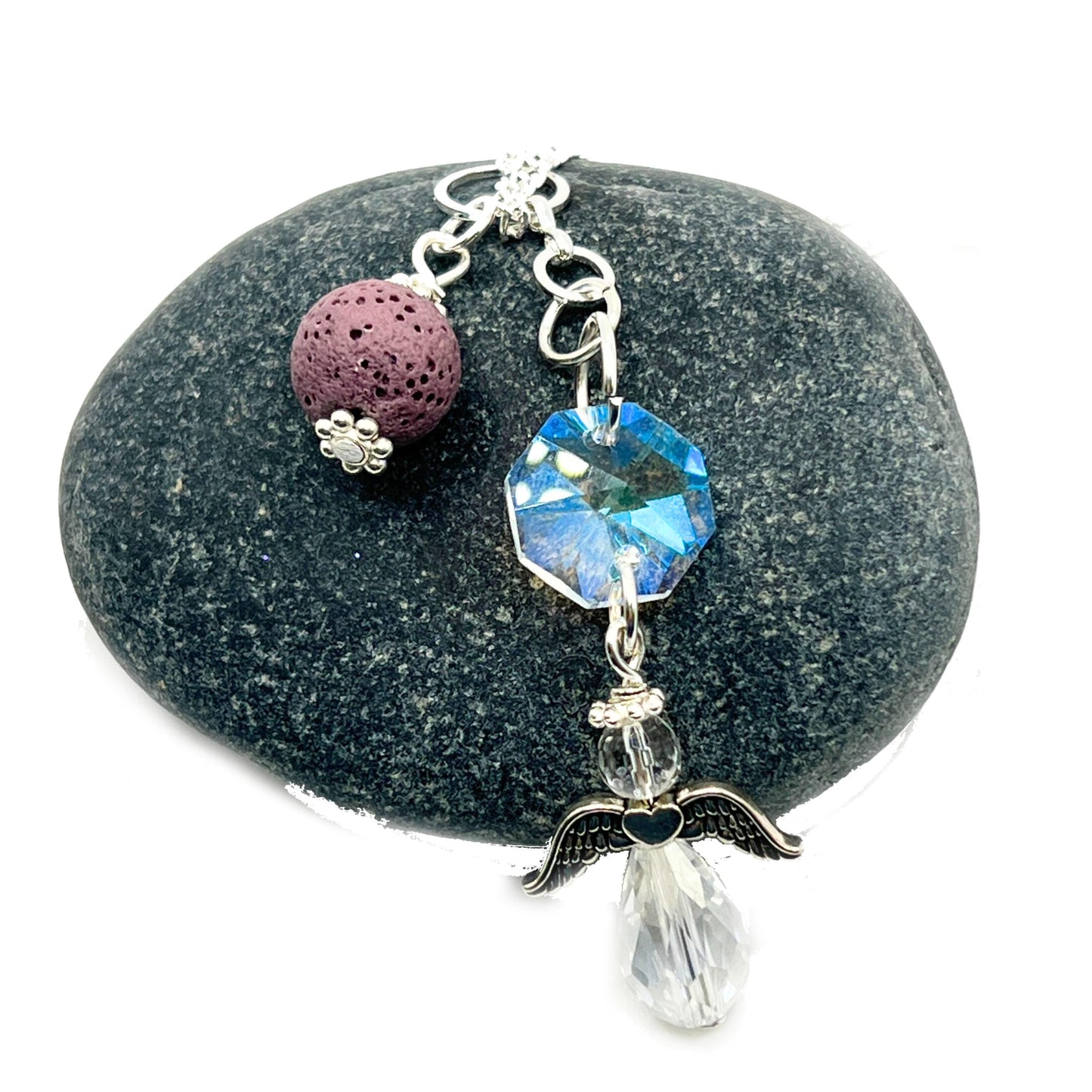 Angel Car Charm – Crystal Sun Catcher Rear View Mirror Charm with Essential Oil Diffuser, Guardian Gift