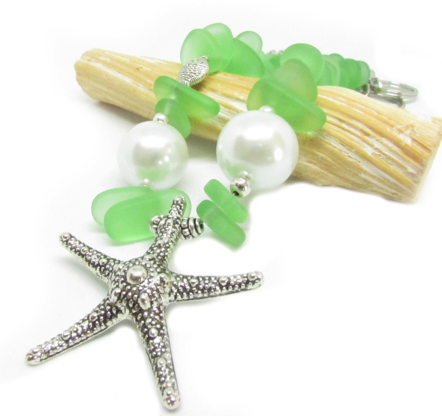 Starfish Curtain Tiebacks – Green Sea Glass Beaded Drapery Holdbacks (Set of 2)