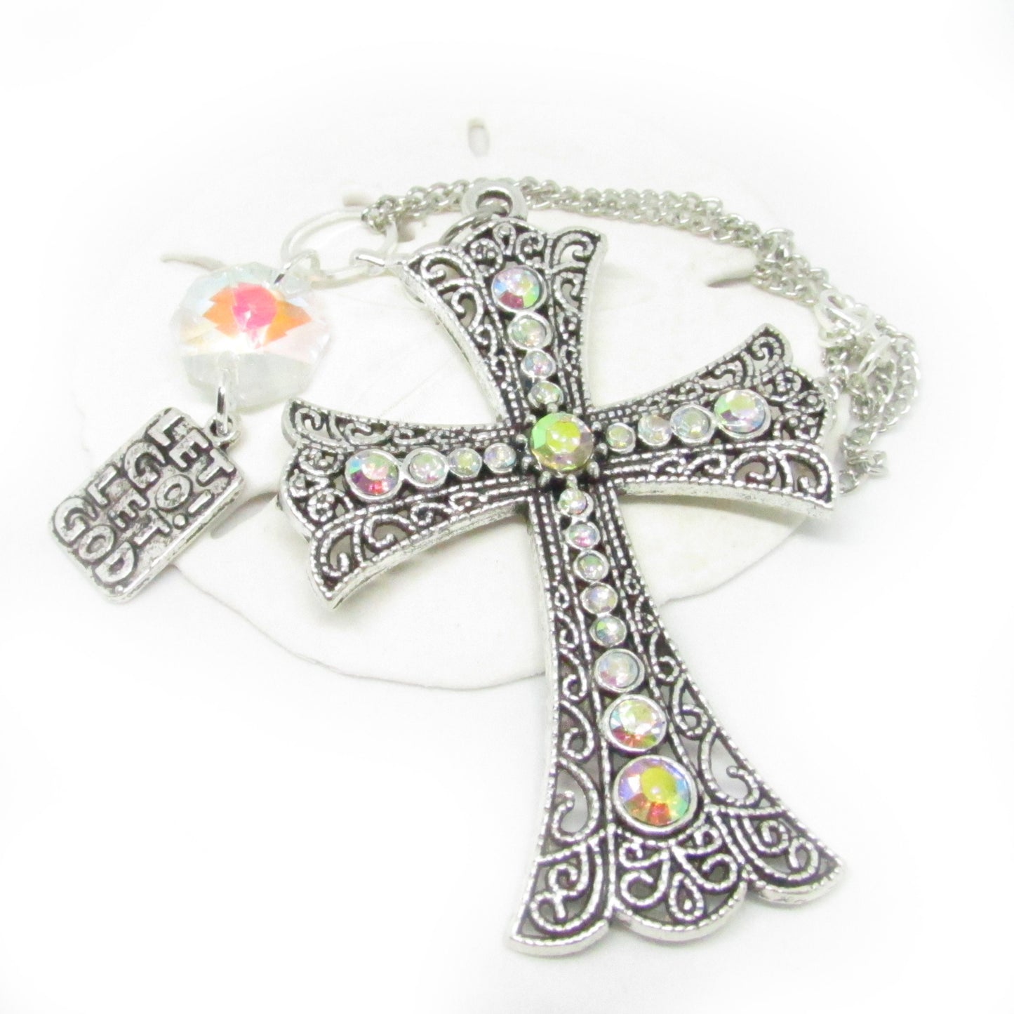 Cross Car Charm – Rhinestone Rear View Mirror Sun Catcher, Faith & Religious Handmade Gift for Her