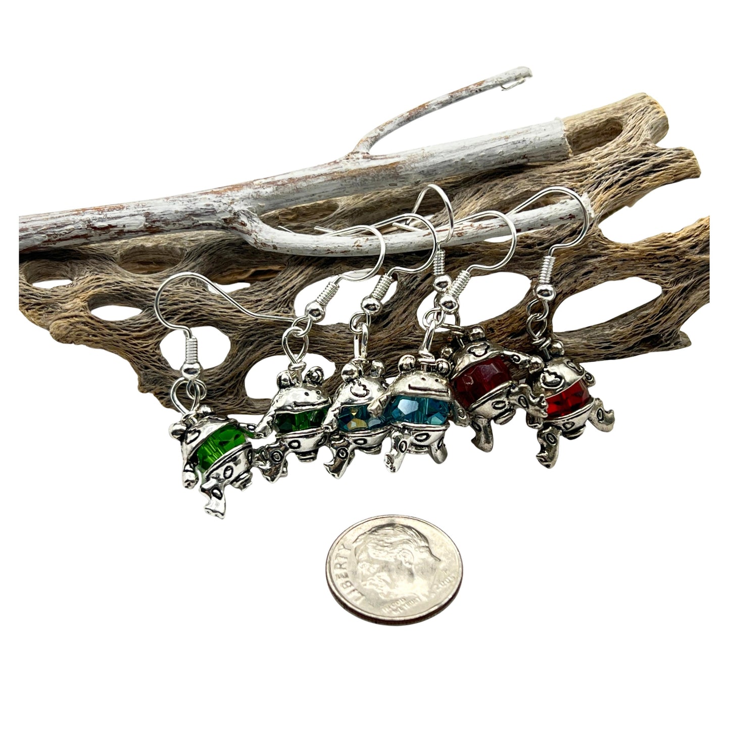 Crystal Frog Dangle Earrings – Fun Animal Jewelry, Choose Your Color, Handmade Gift for Her