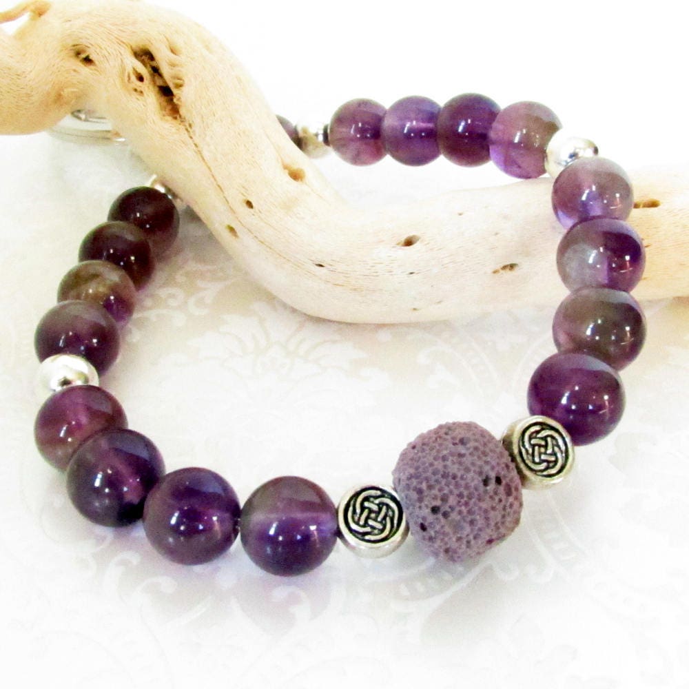 Purple Keychain Bracelet – Aromatherapy Lava Bead Wristlet, Boho Yoga & Zen Gift for Her