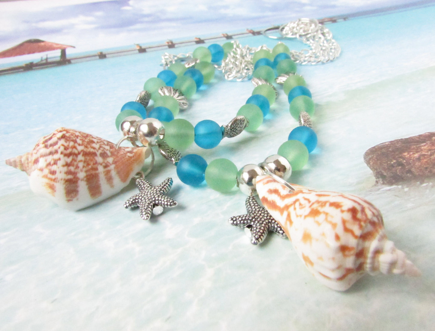 Seashell Curtain Tiebacks – Sea Glass Beaded Tropical Coastal Decor, Set of 2