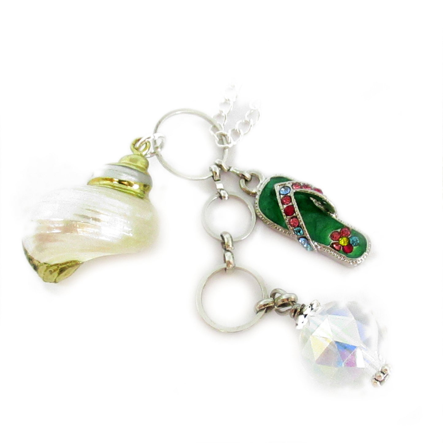 Seashell Car Charm – Beach Rearview Mirror Dangle with Flip Flop & Crystal, New Driver Gift