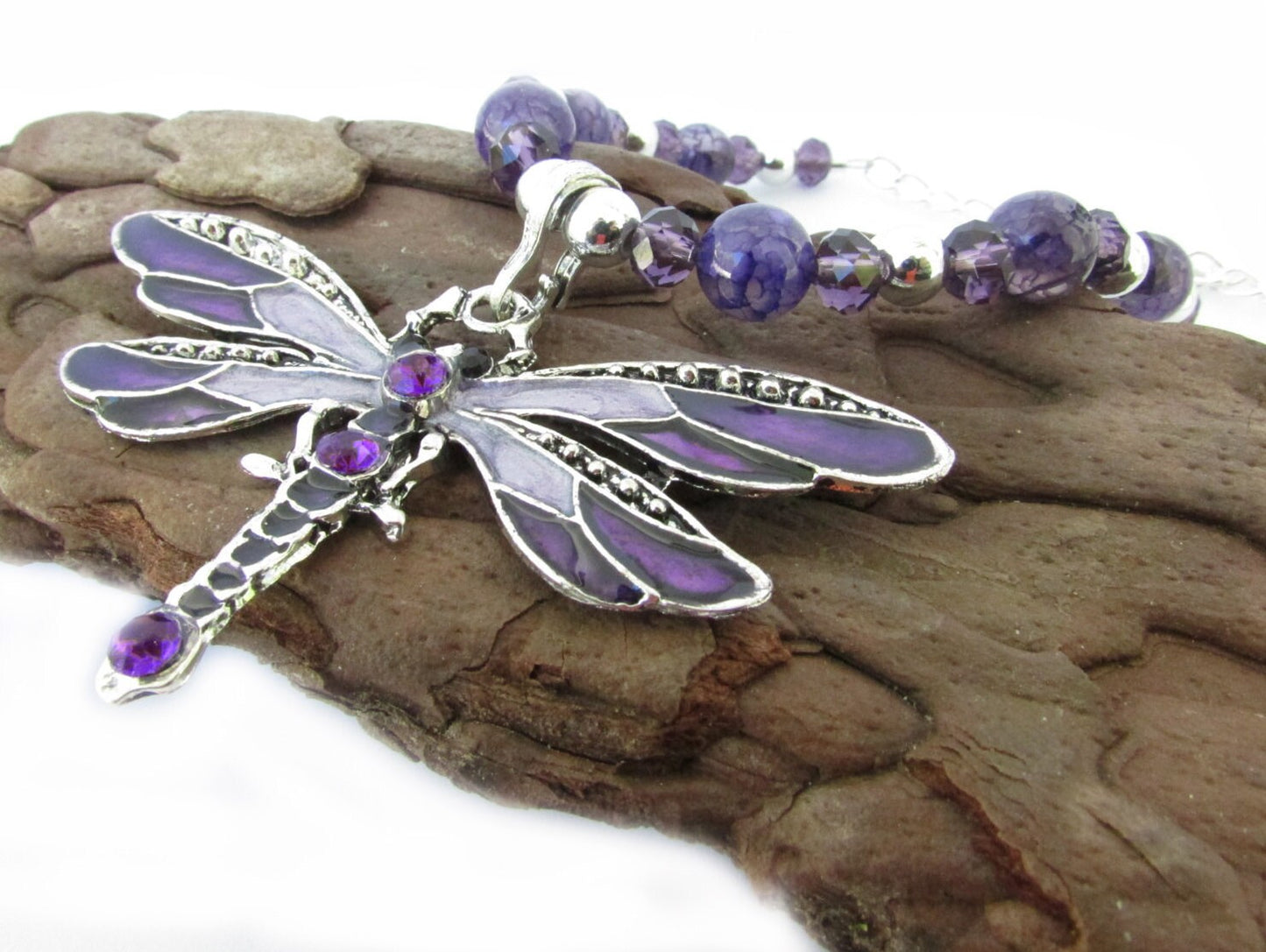 Purple Dragonfly Curtain Tiebacks – Beaded Shabby Chic Girls Room Decor, Handmade Set of 2