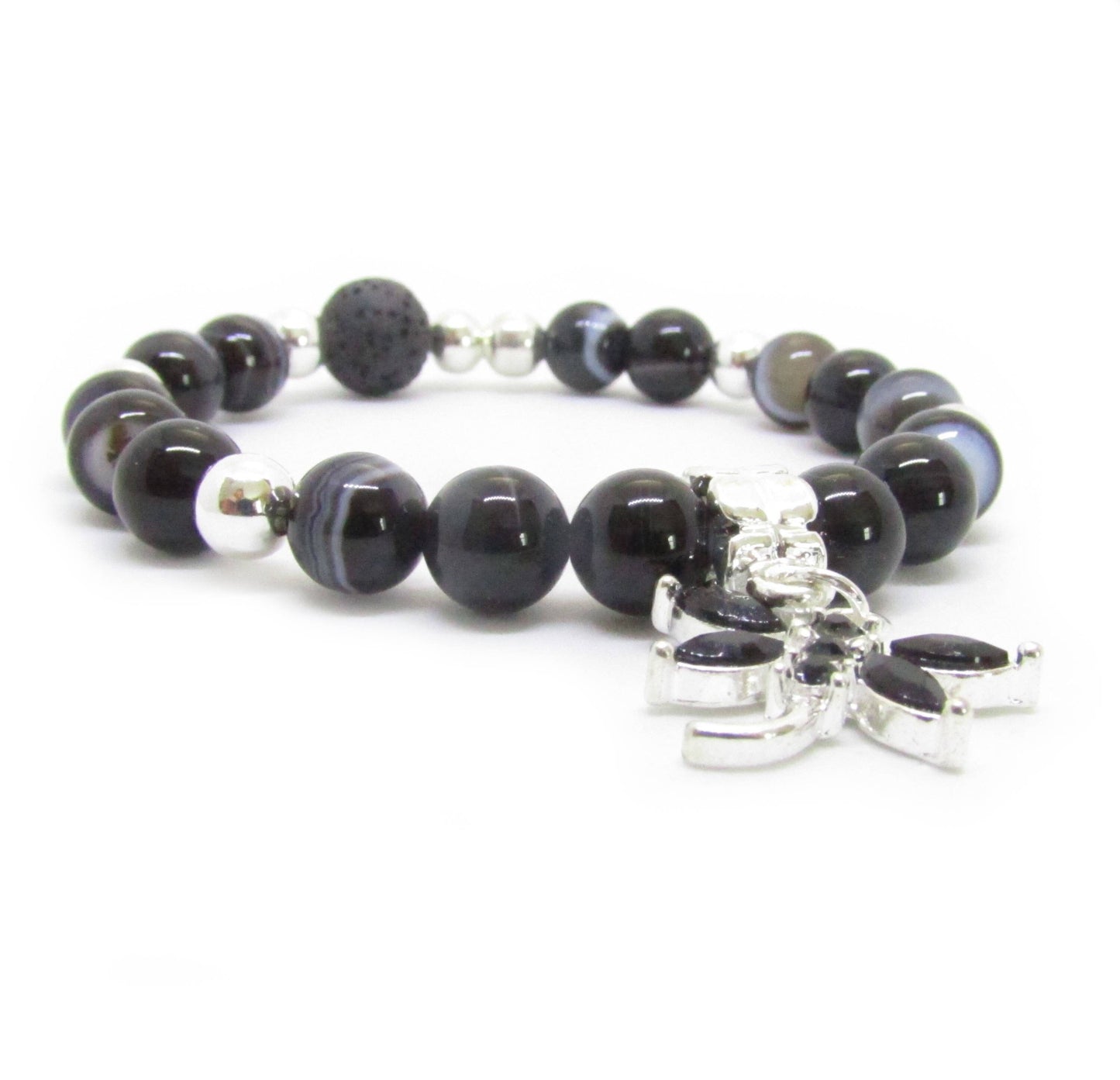 Dragonfly Charm Bracelet – Botswana Agate & Lava Stone Aromatherapy, Handmade Boho Jewelry