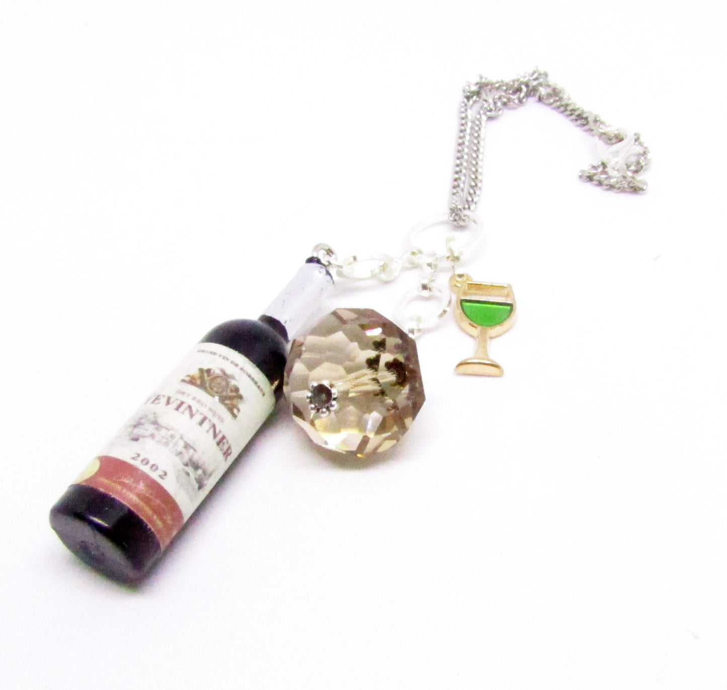 Wine Lover Car Charm – Sparkling Bottle & Glass Rear View Mirror Accessory