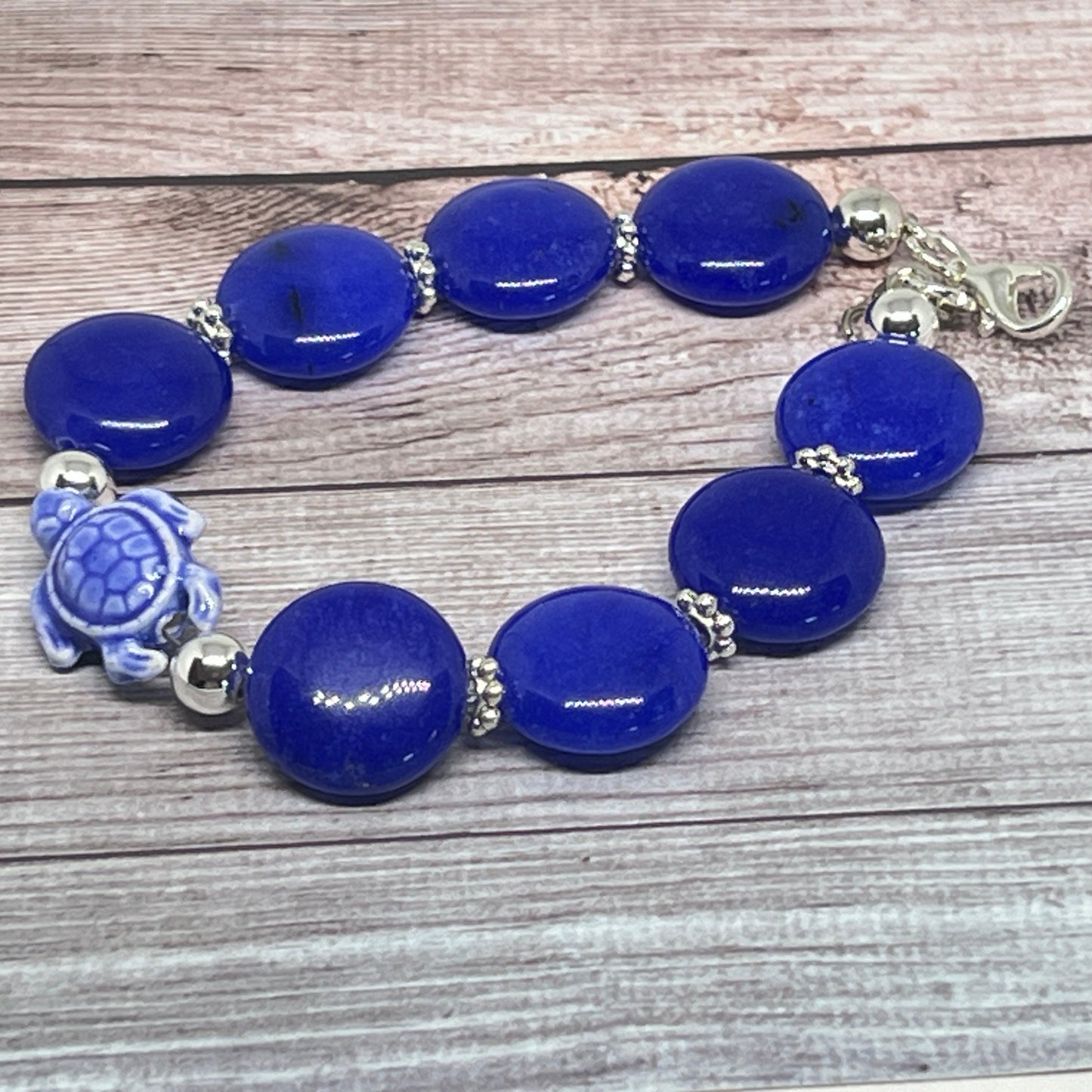 Stone Charm Bracelet: Lapis Lazuli Turtle - Ocean Inspired Jewelry