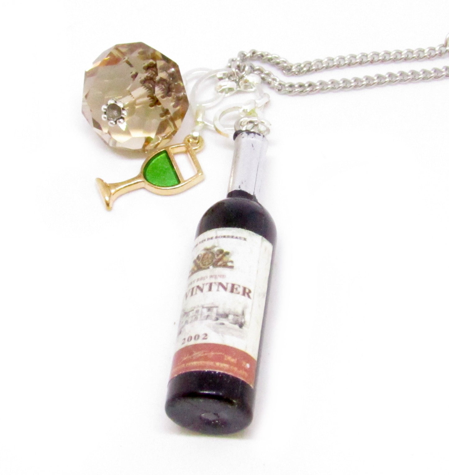 Wine Lover Car Charm – Sparkling Bottle & Glass Rear View Mirror Accessory