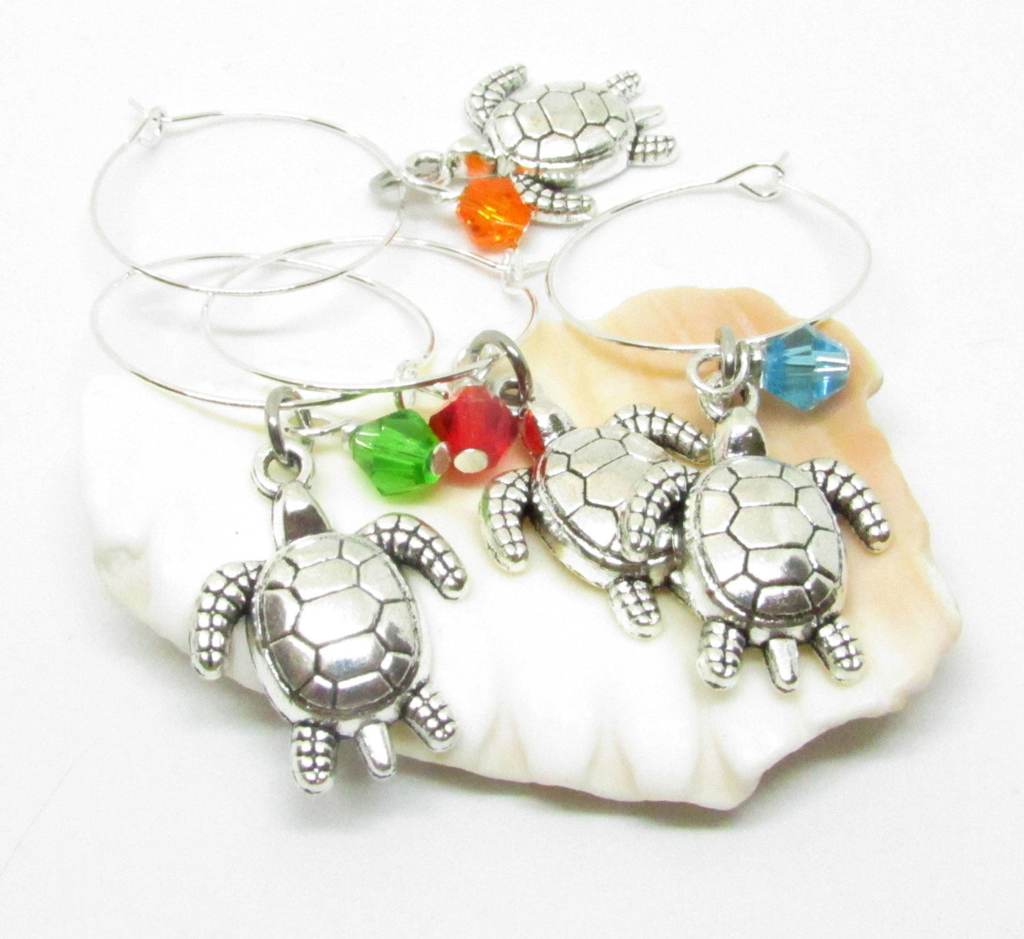 Sea Turtle Wine Glass Charms – Beach Lover Hostess Gift, Set of 4