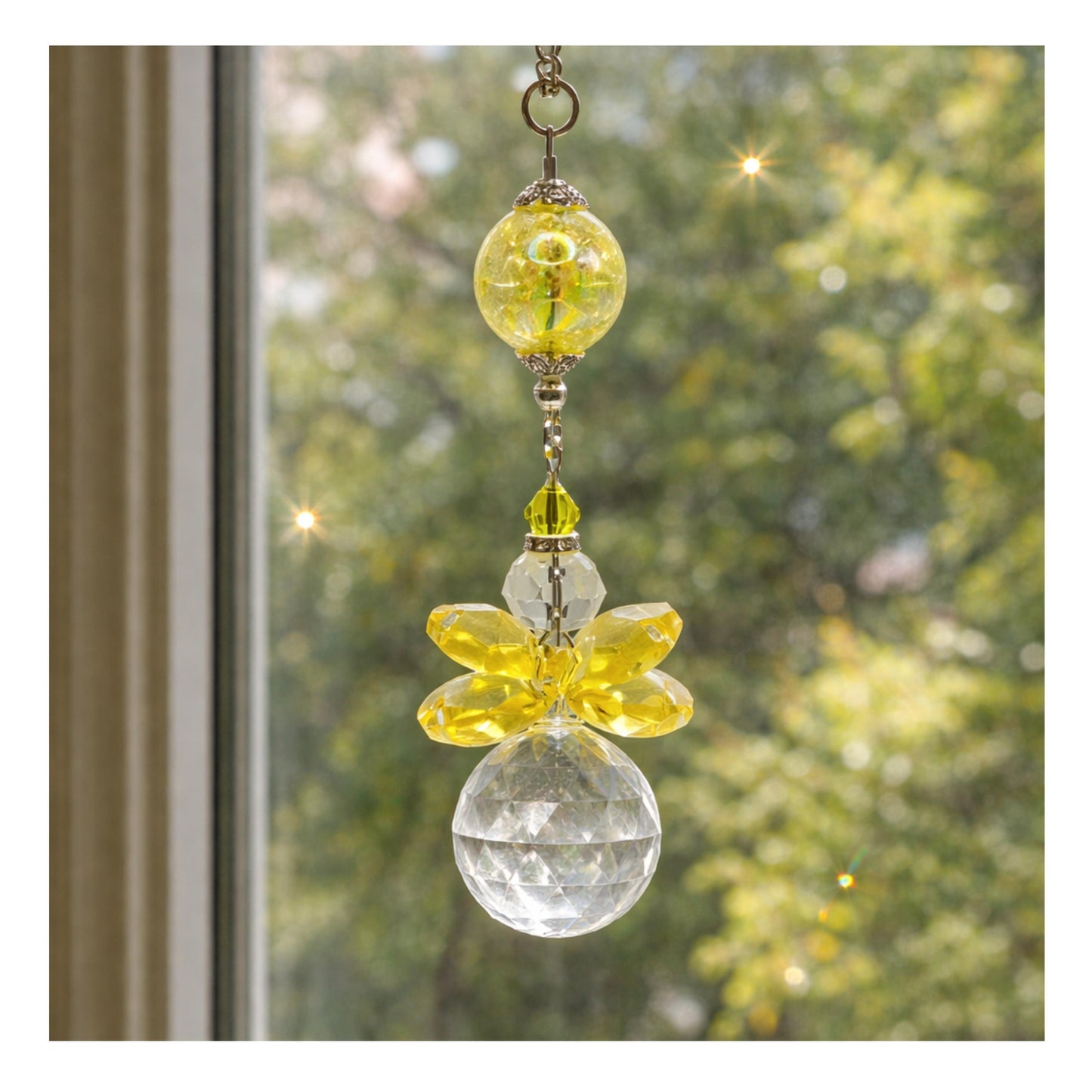 Crystal Angel Sun Catcher – Faceted Crystal Ball Rear View Mirror Charm, Choose Your Color