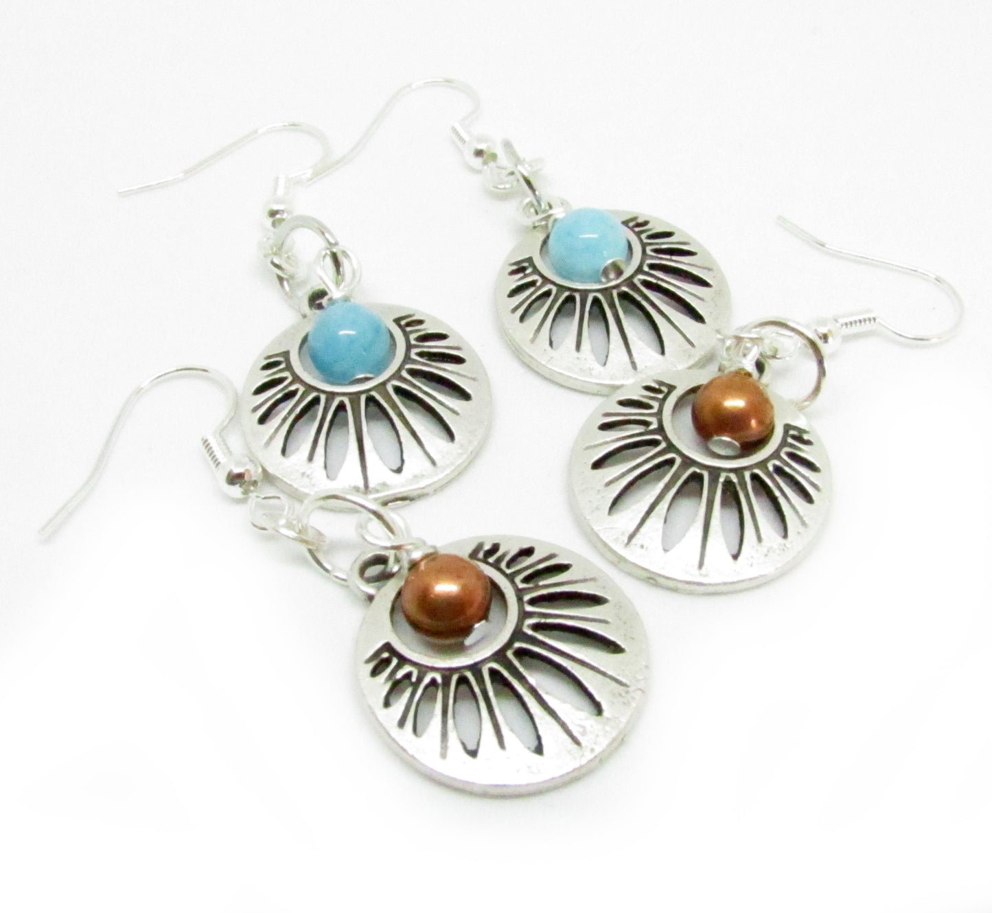 Boho Circle Dangle Earrings – Retro 70s Hippie Style, Lightweight Handmade Gift for Her
