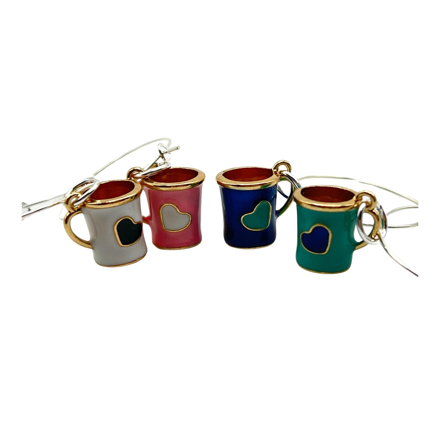 Wine Glass Charms – Enamel Coffee Cup Drink Markers, Set of 4 Multicolor Hearts