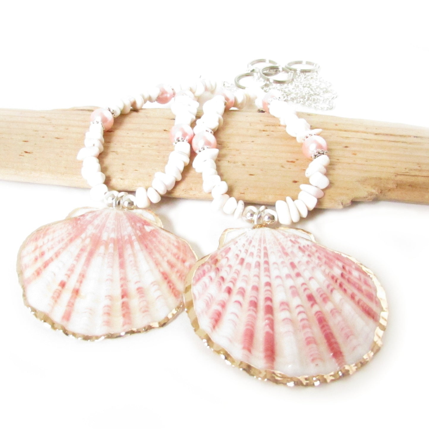 Pink Shell Curtain Tiebacks – Beachy Beaded Window Decor, Set of 2, 18 Inches